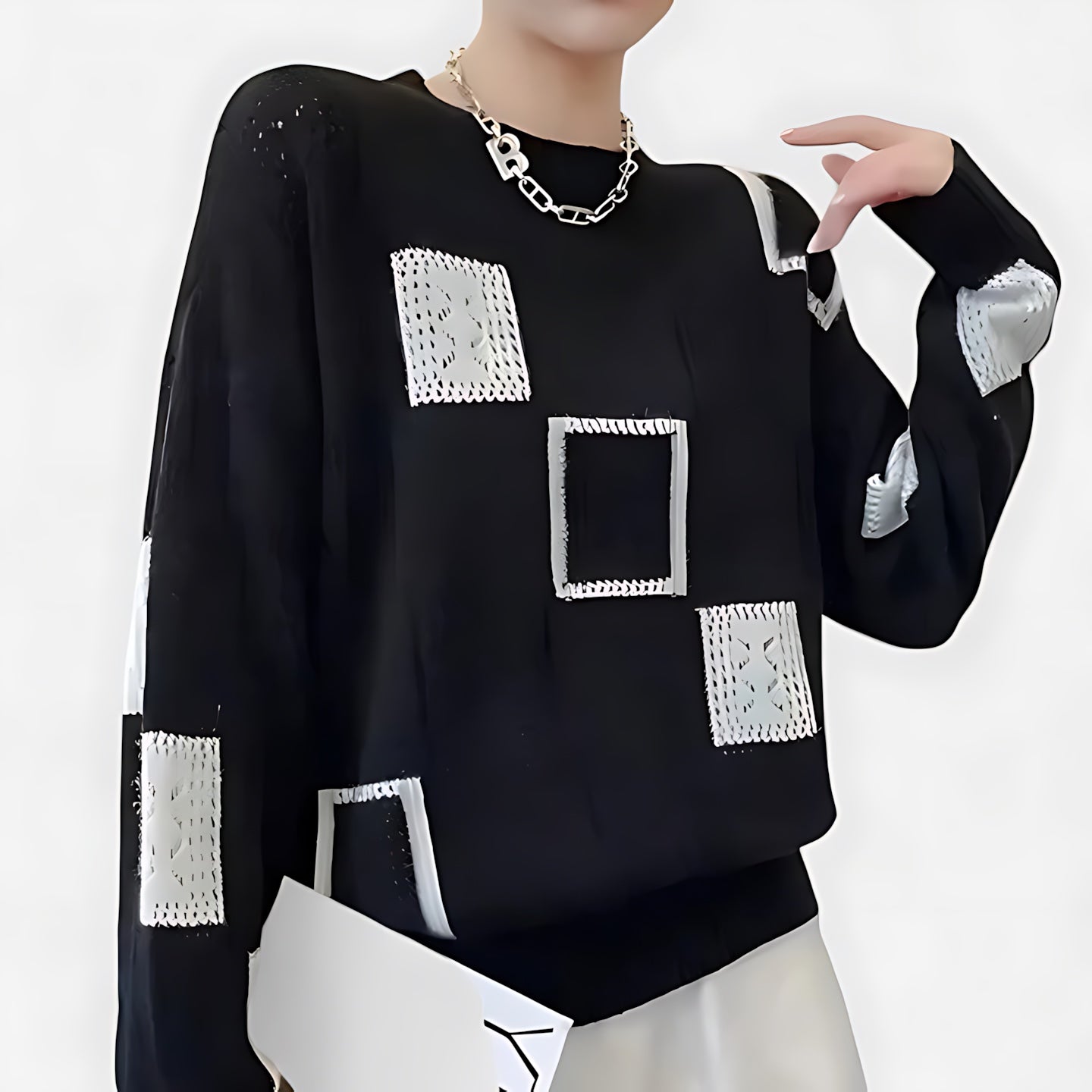 Aaliyah – Geometric Print Crew Neck Knit Sweater