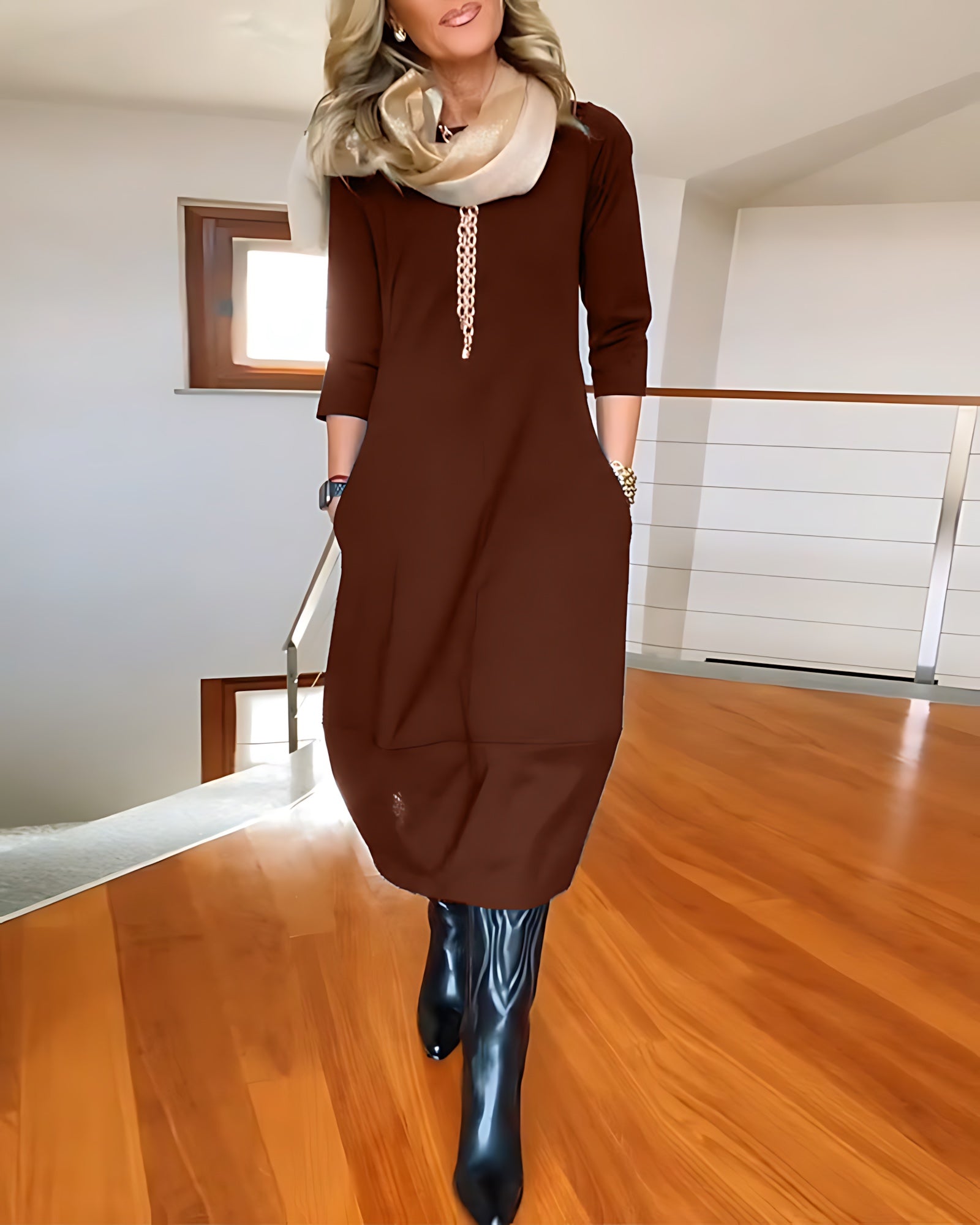 Aaliyah – Scoop Neck Long Sleeve Cocoon Maxi Dress