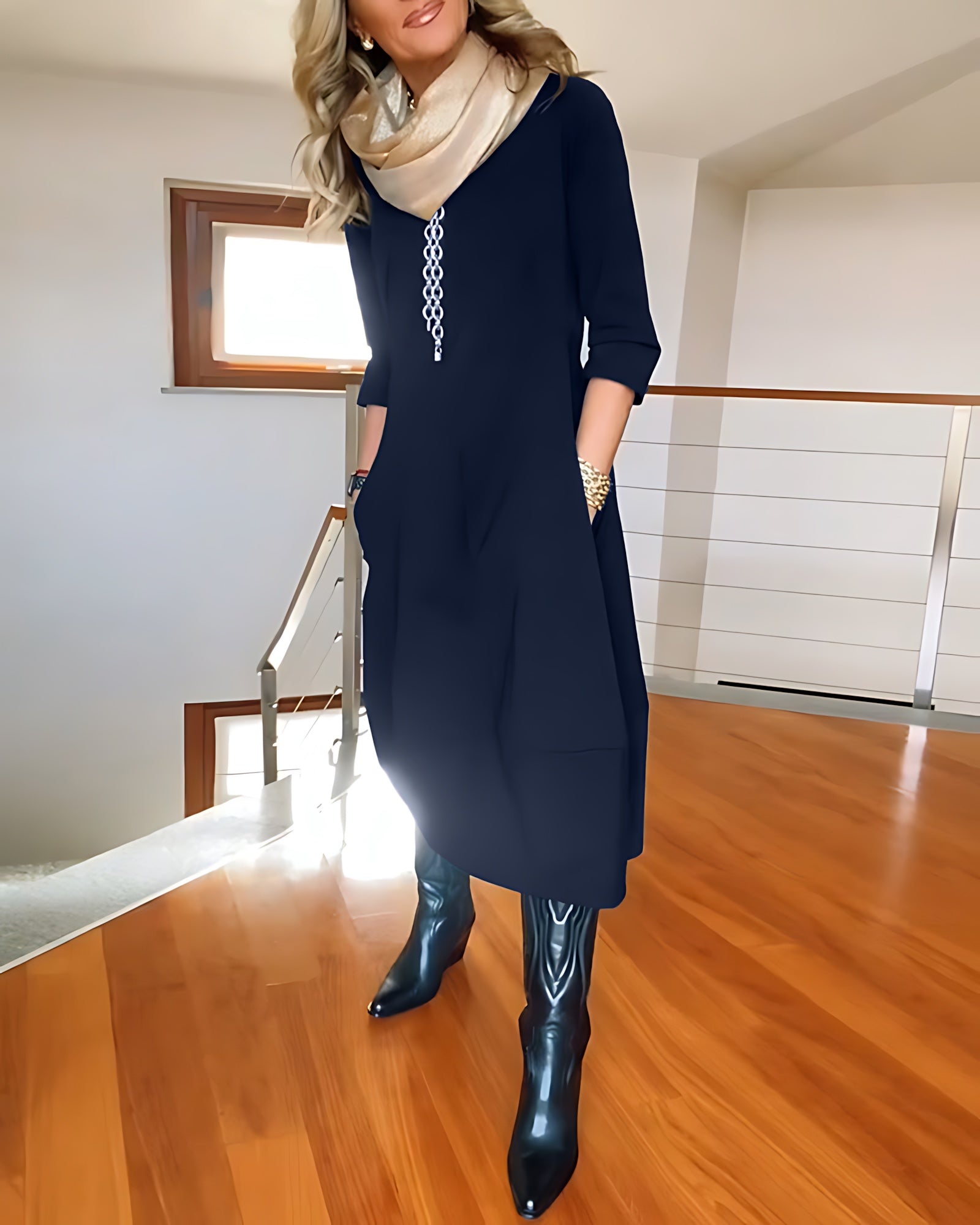 Aaliyah – Scoop Neck Long Sleeve Cocoon Maxi Dress
