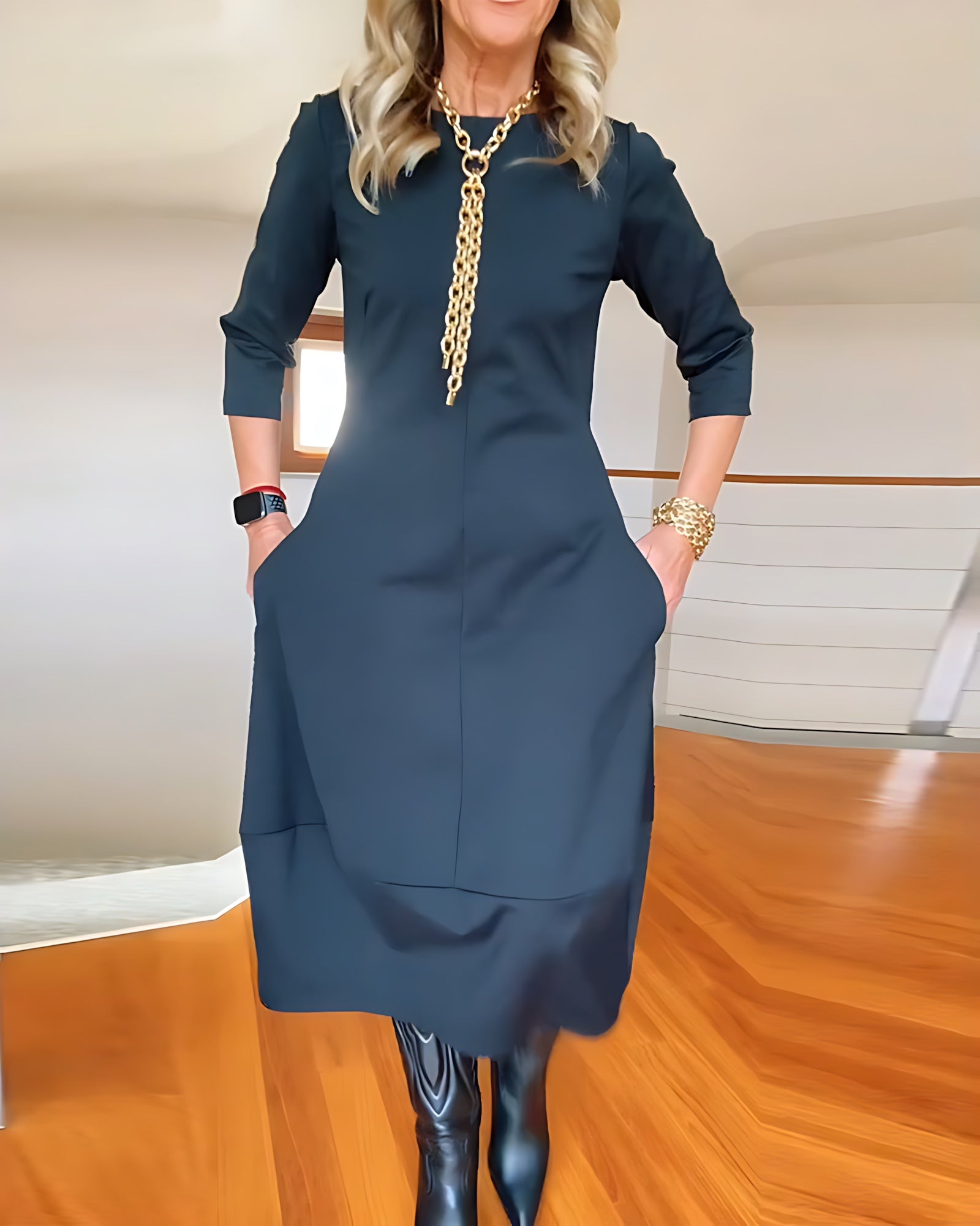 Aaliyah – Scoop Neck Long Sleeve Cocoon Maxi Dress
