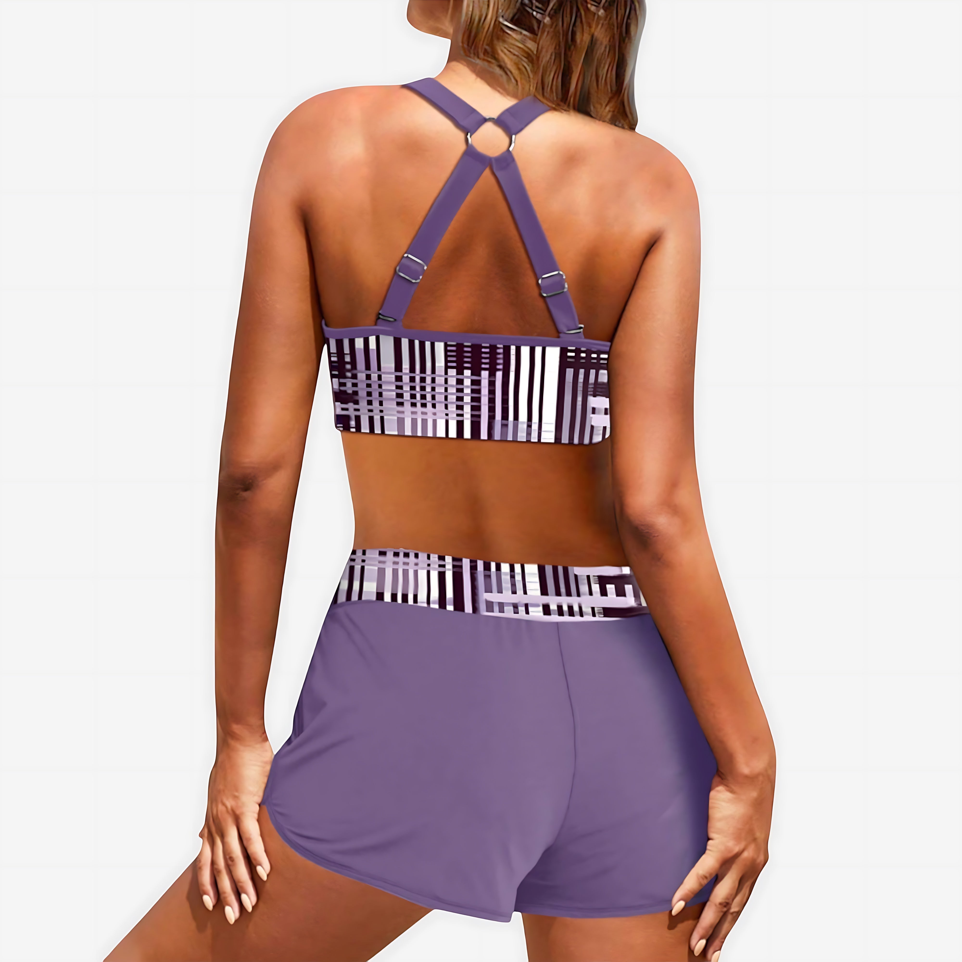 Aaliyah – Striped Twist Front High Waist Bikini Set