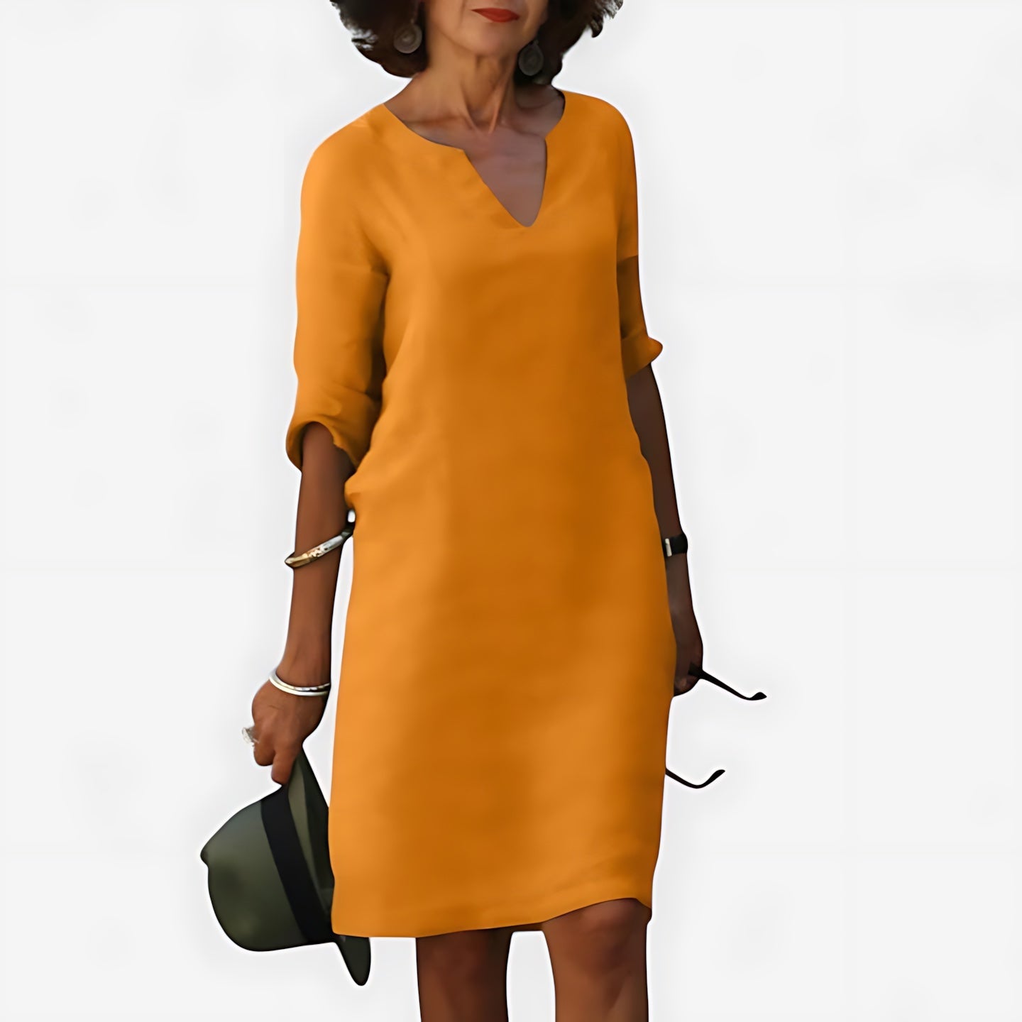 Ada – V Neck 3/4 Sleeve Shift Mini Dress