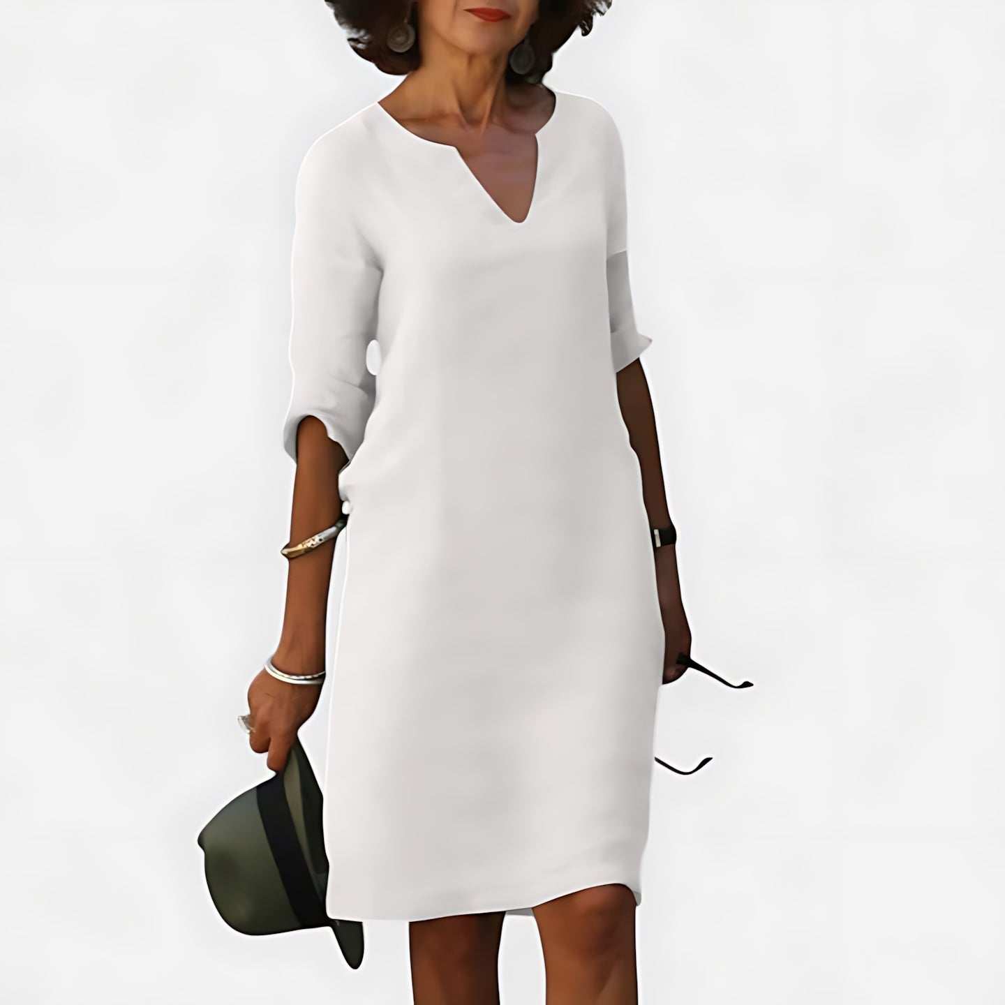 Ada – V Neck 3/4 Sleeve Shift Mini Dress