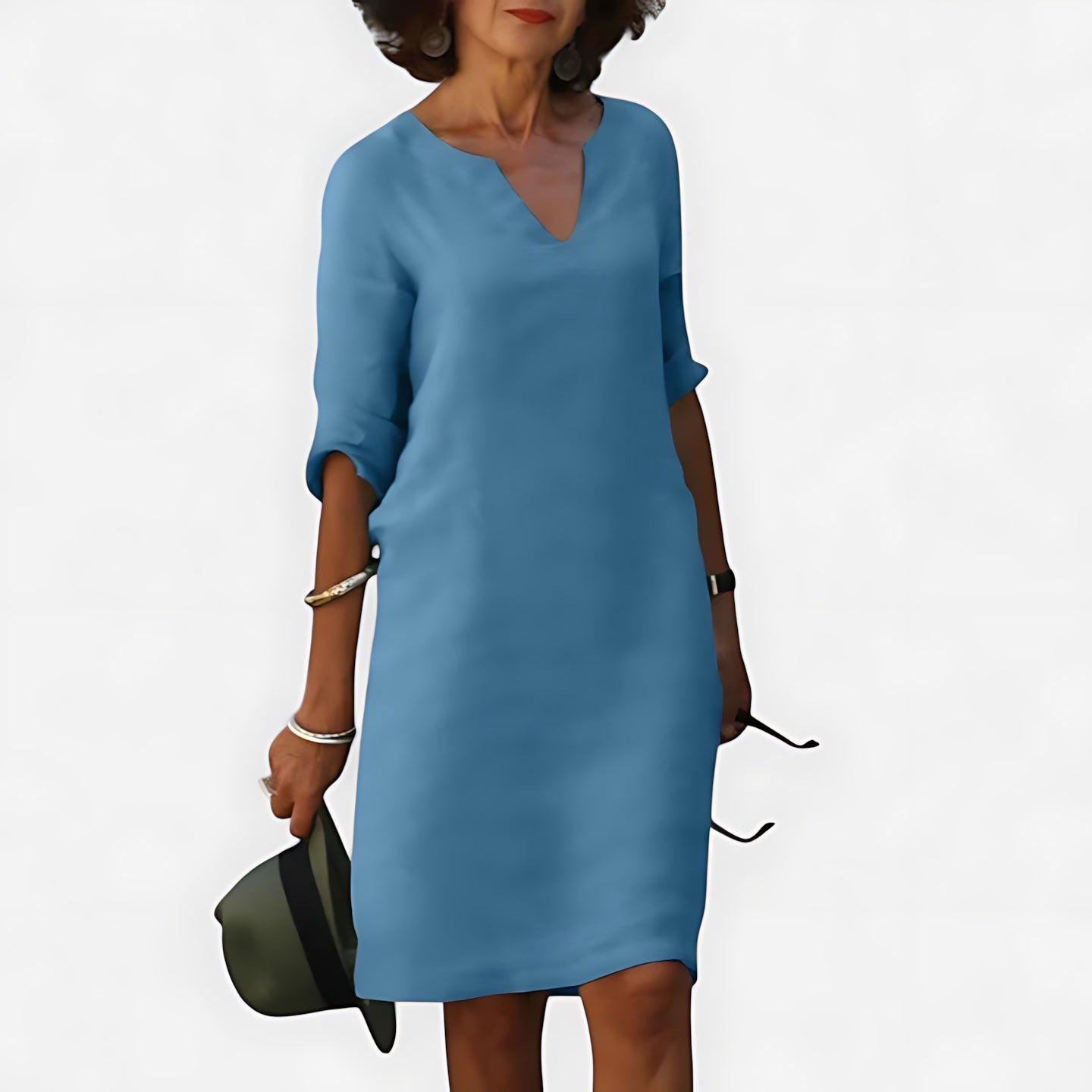 Ada – V Neck 3/4 Sleeve Shift Mini Dress