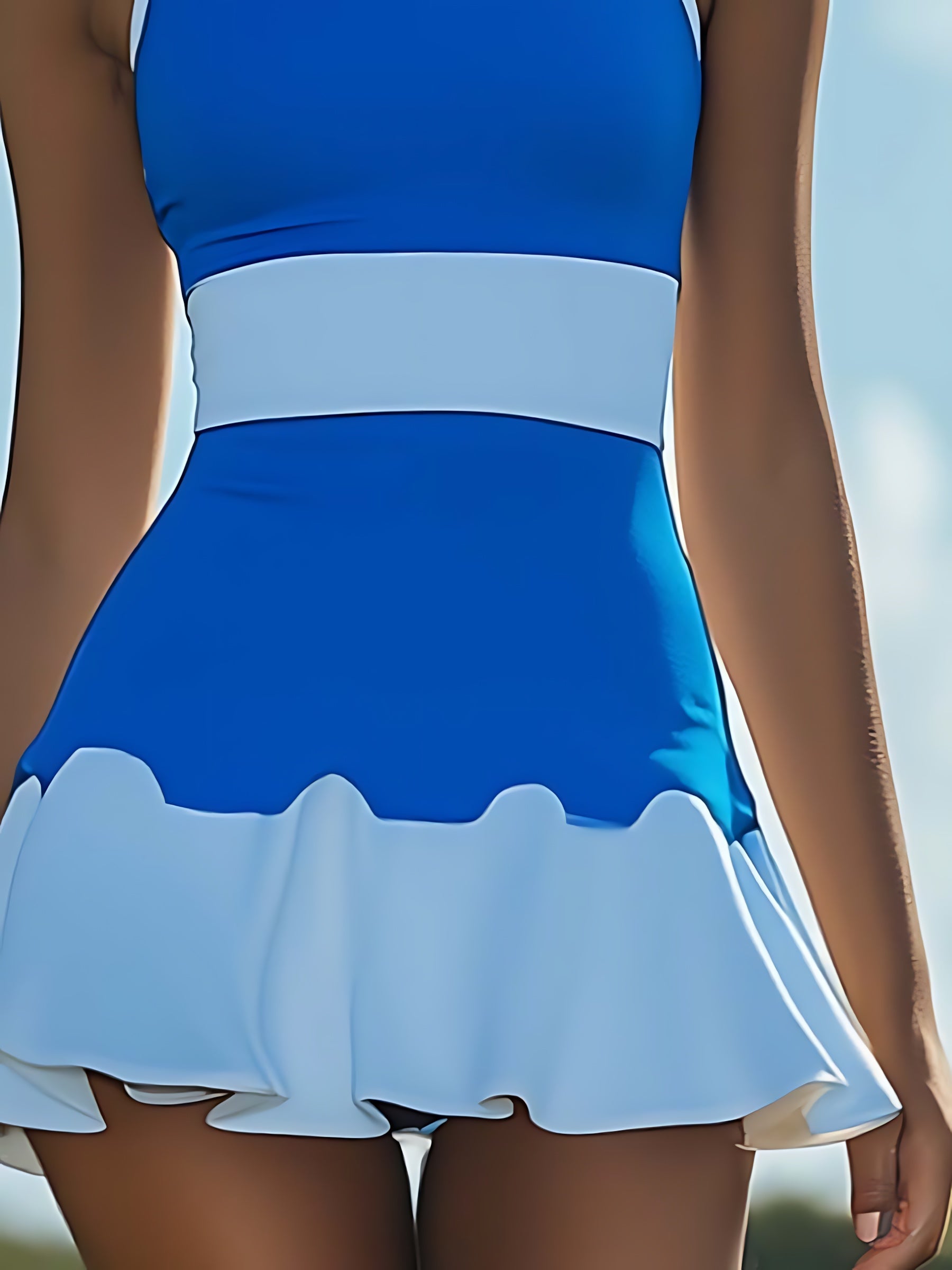 Adalynn – Colorblock Halter Flared Mini Dress