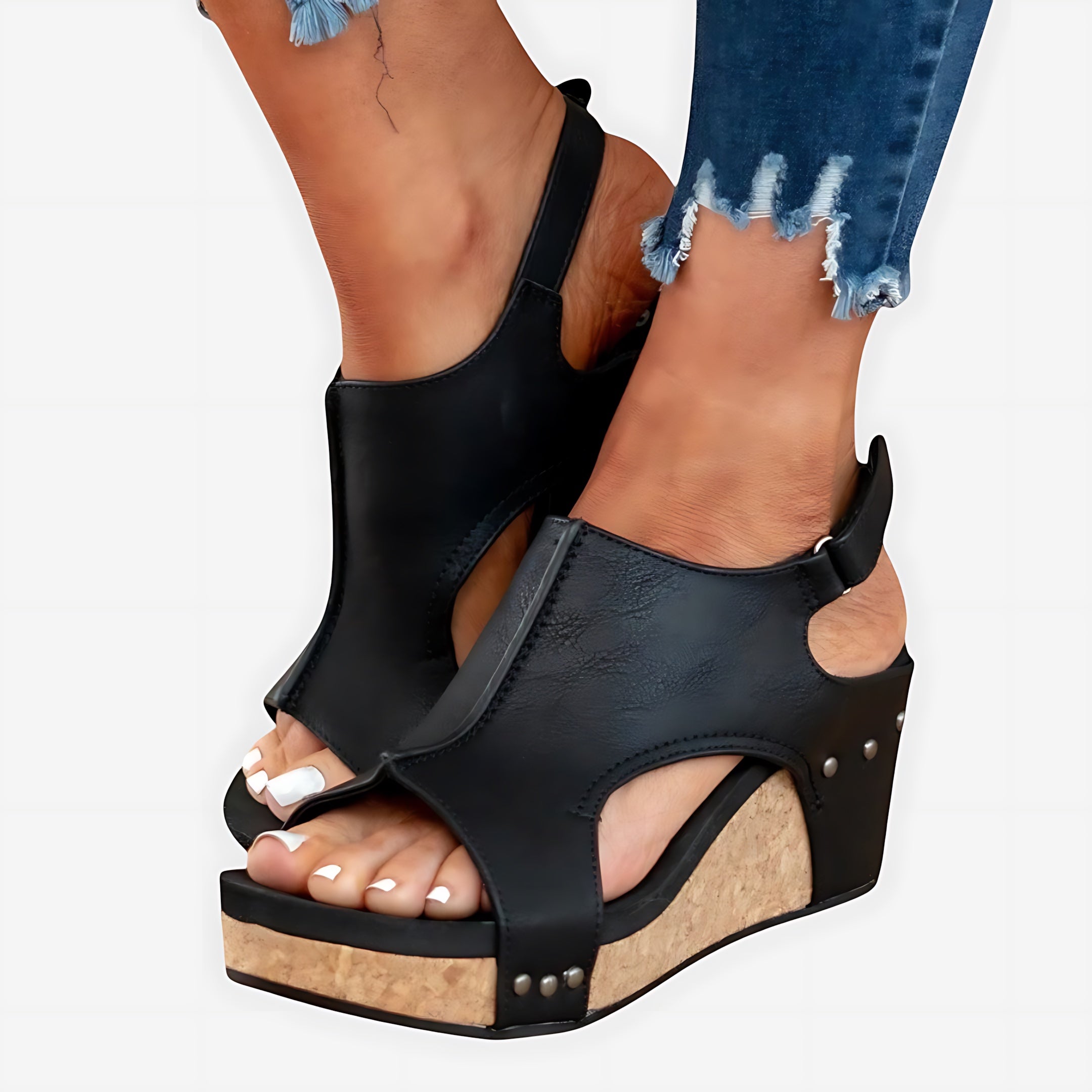 Adalynn – Suede Peep Toe Low Wedge Sandals