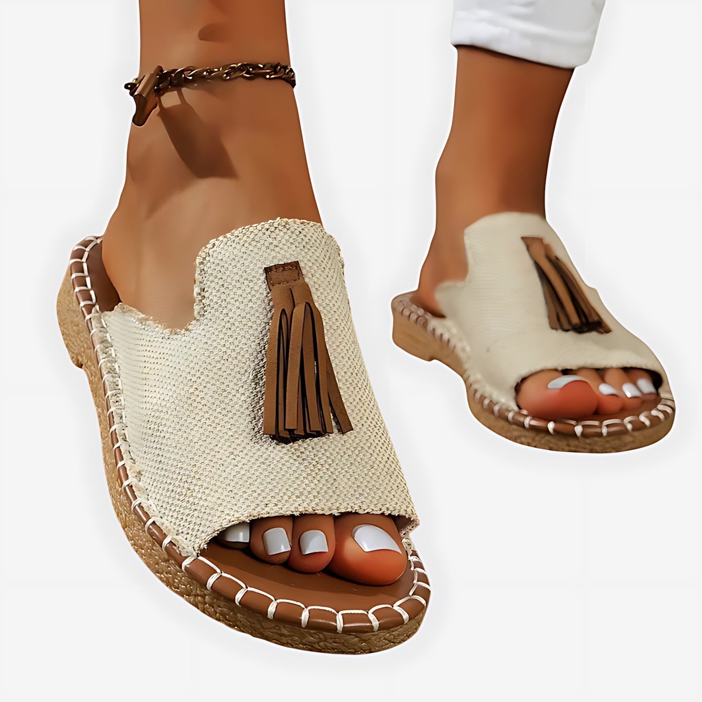 Adelaide – Boho Print Beaded Slide Sandals