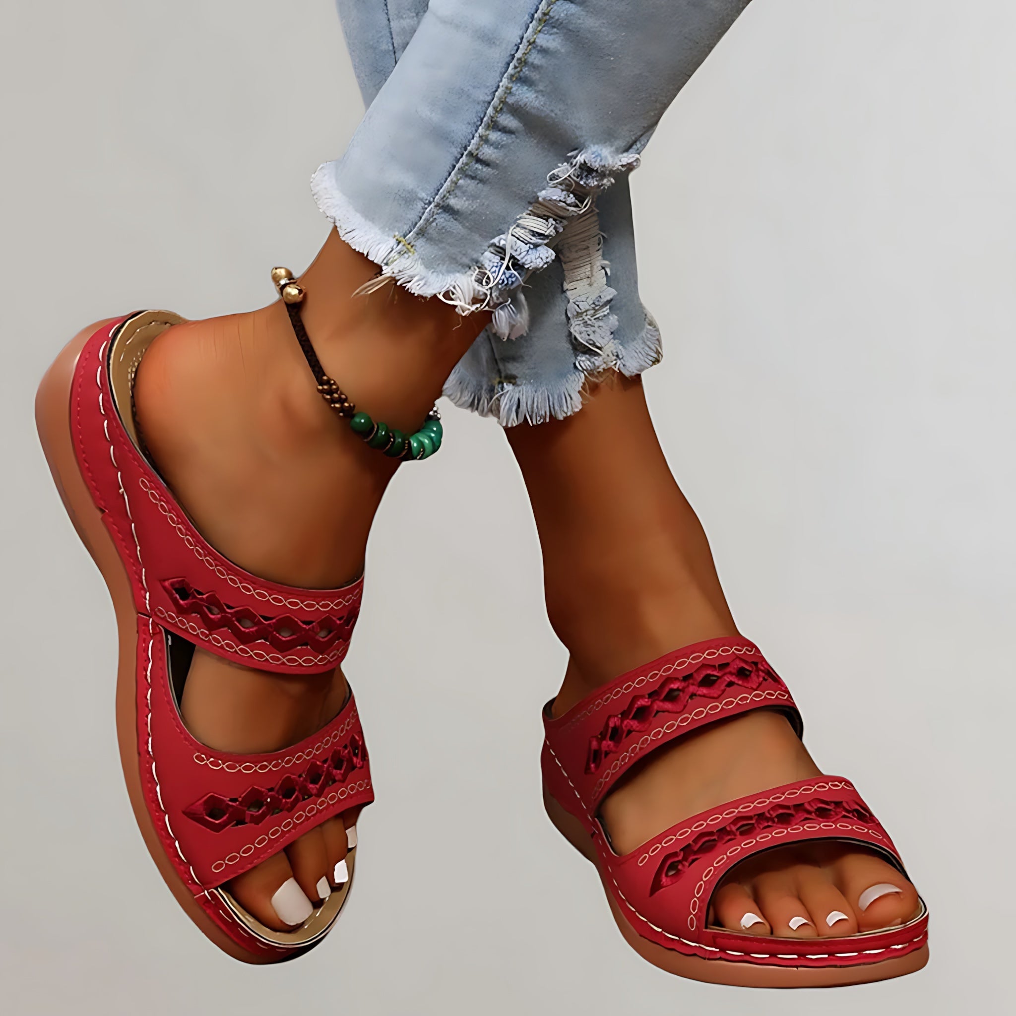 Adelaide – Cutout Low Wedge Slide Sandals