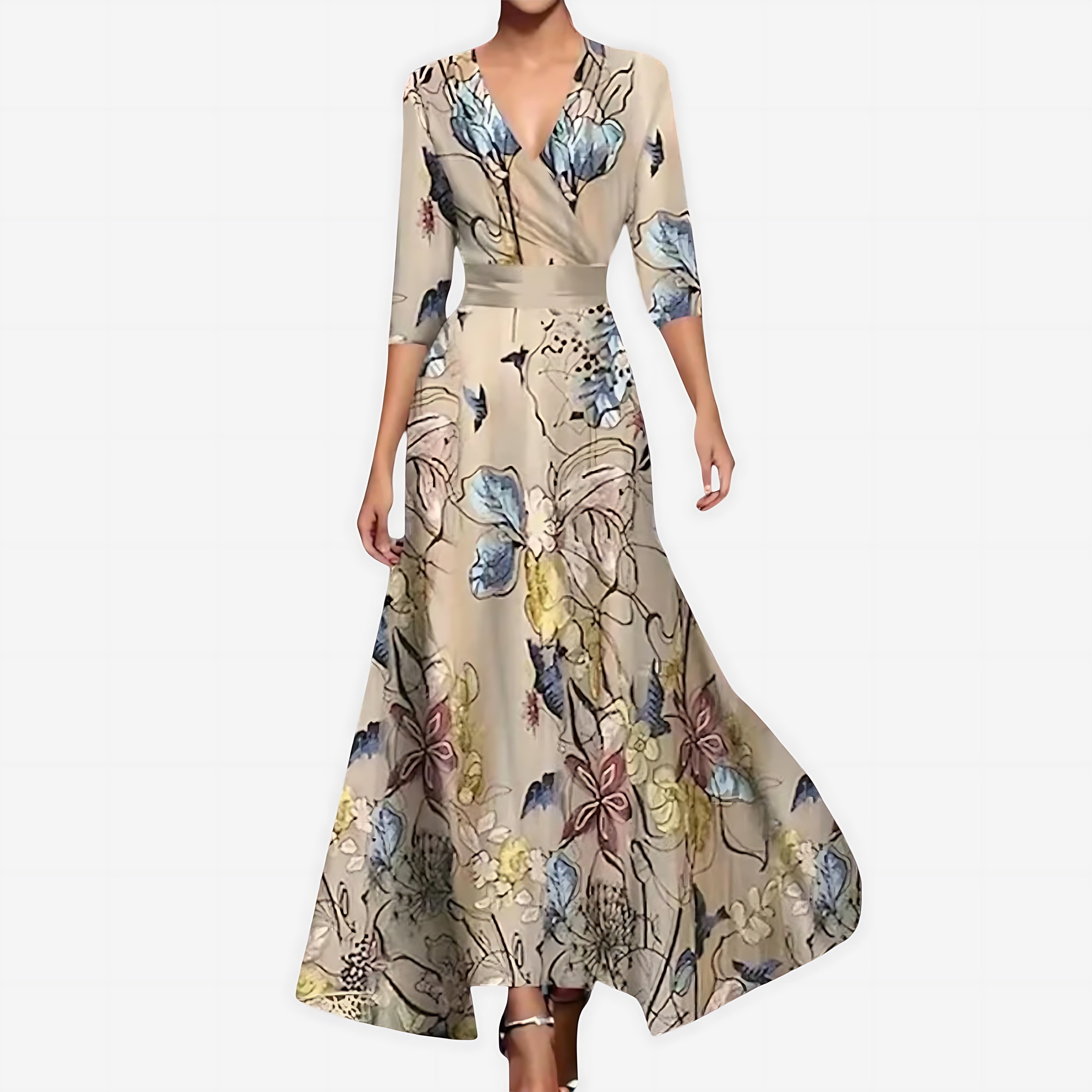 Adelaide – Floral Print Wrap Long Sleeve Maxi Dress