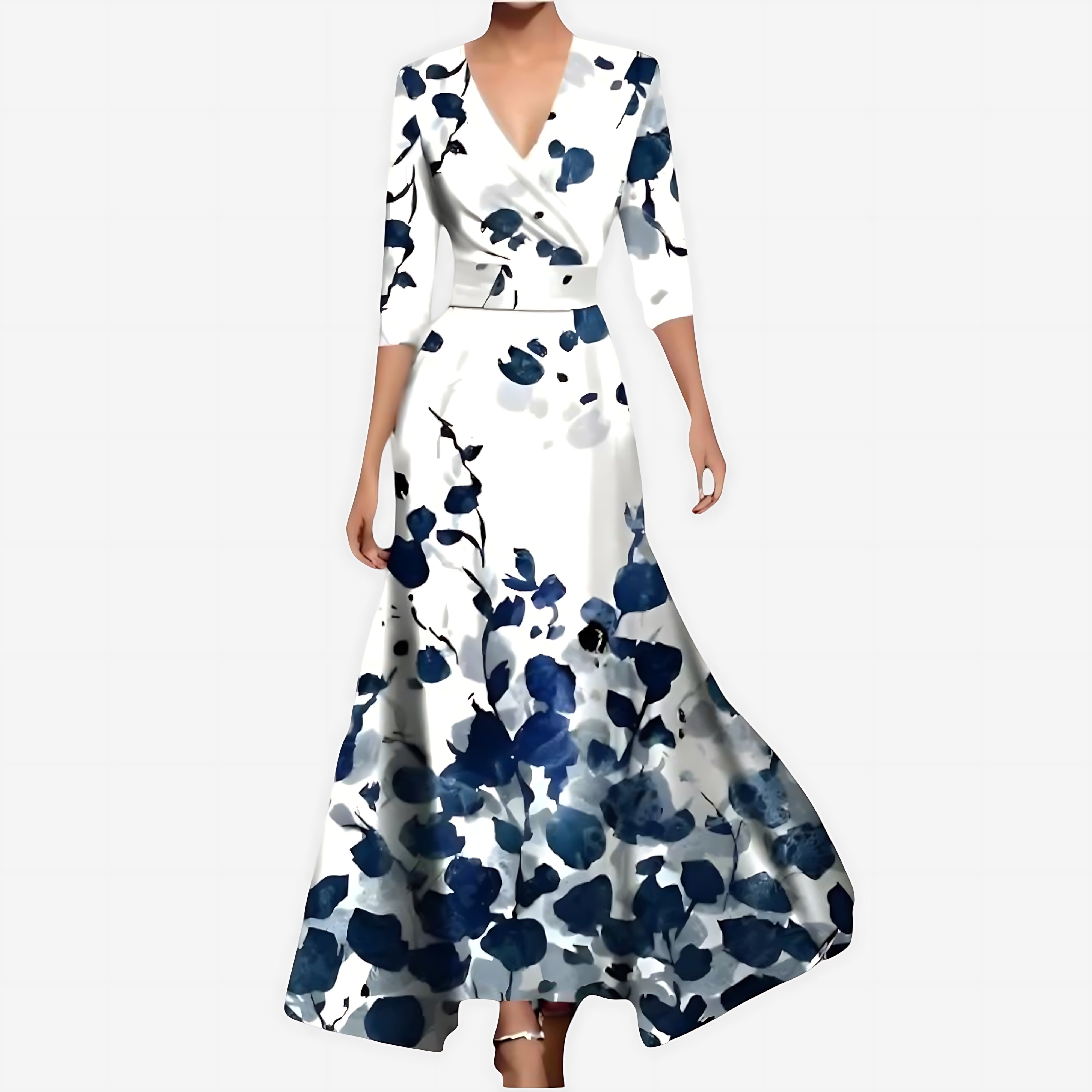 Adelaide – Floral Print Wrap Long Sleeve Maxi Dress