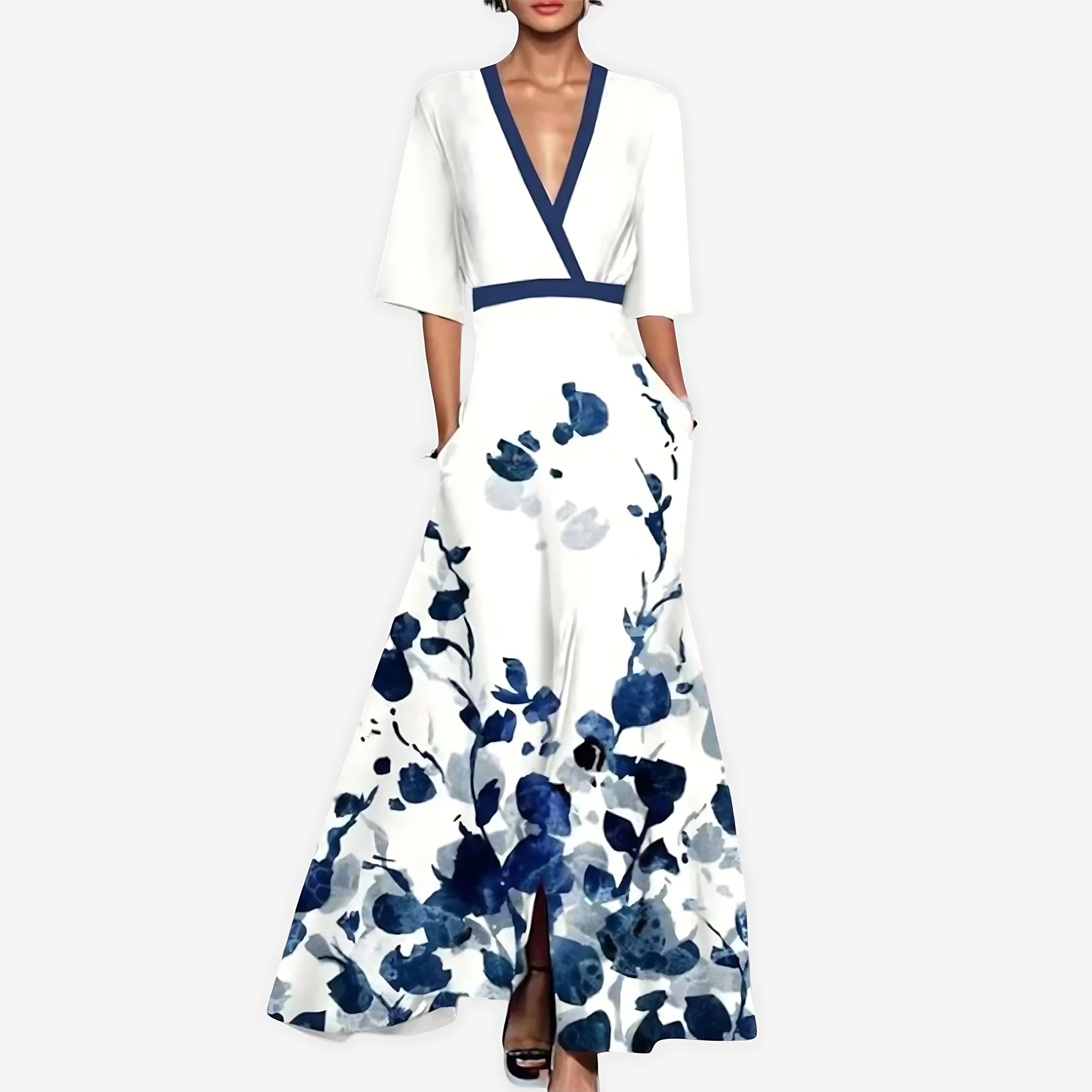 Adelaide – Floral Print Wrap Long Sleeve Maxi Dress