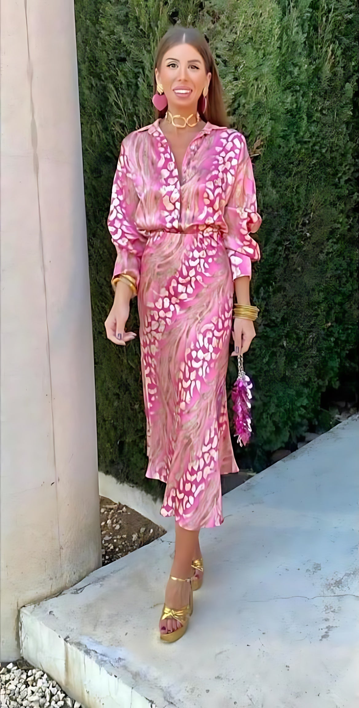Adelaide – Printed Long Sleeve Midi Shirt Dress