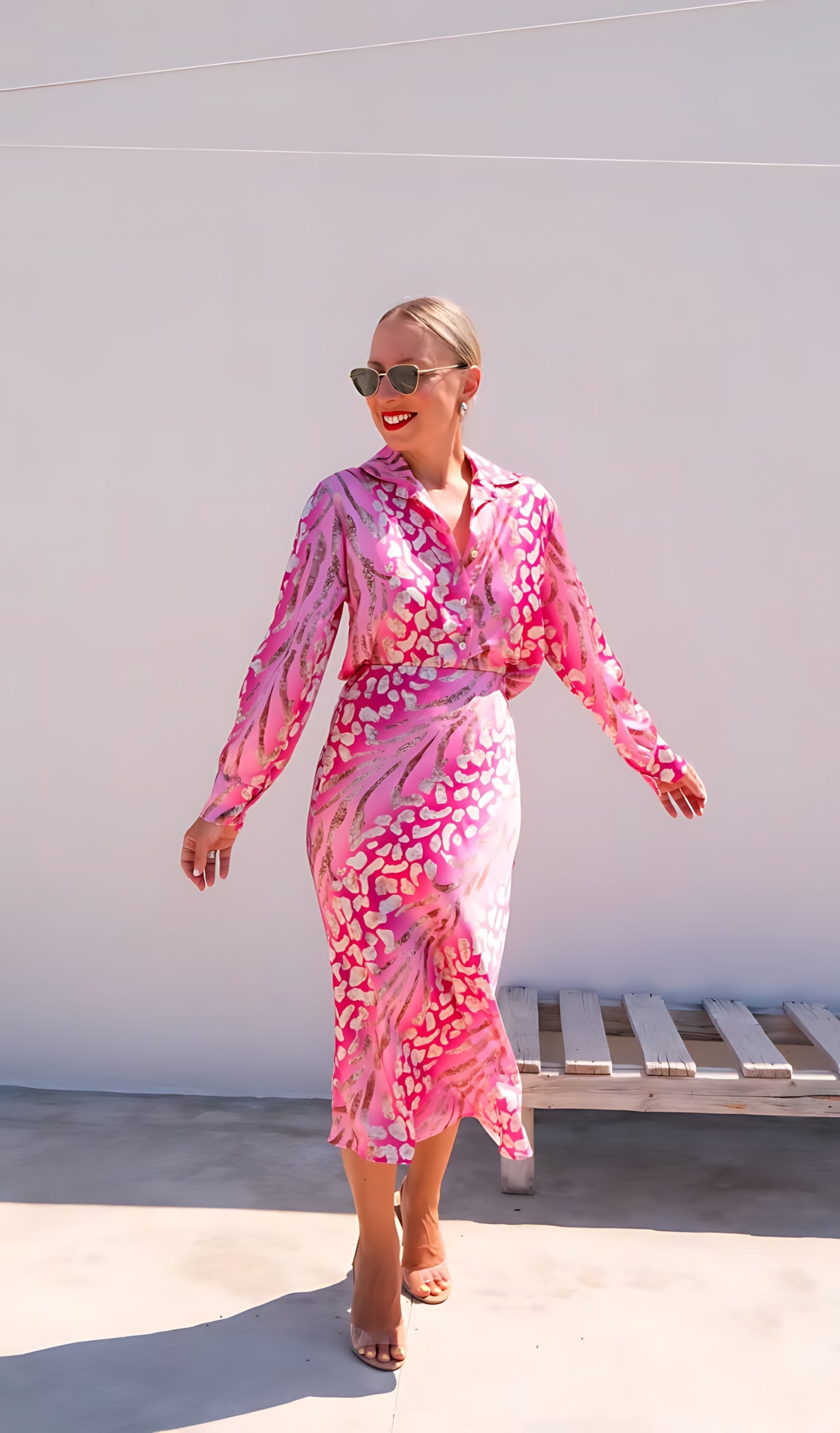 Adelaide – Printed Long Sleeve Midi Shirt Dress