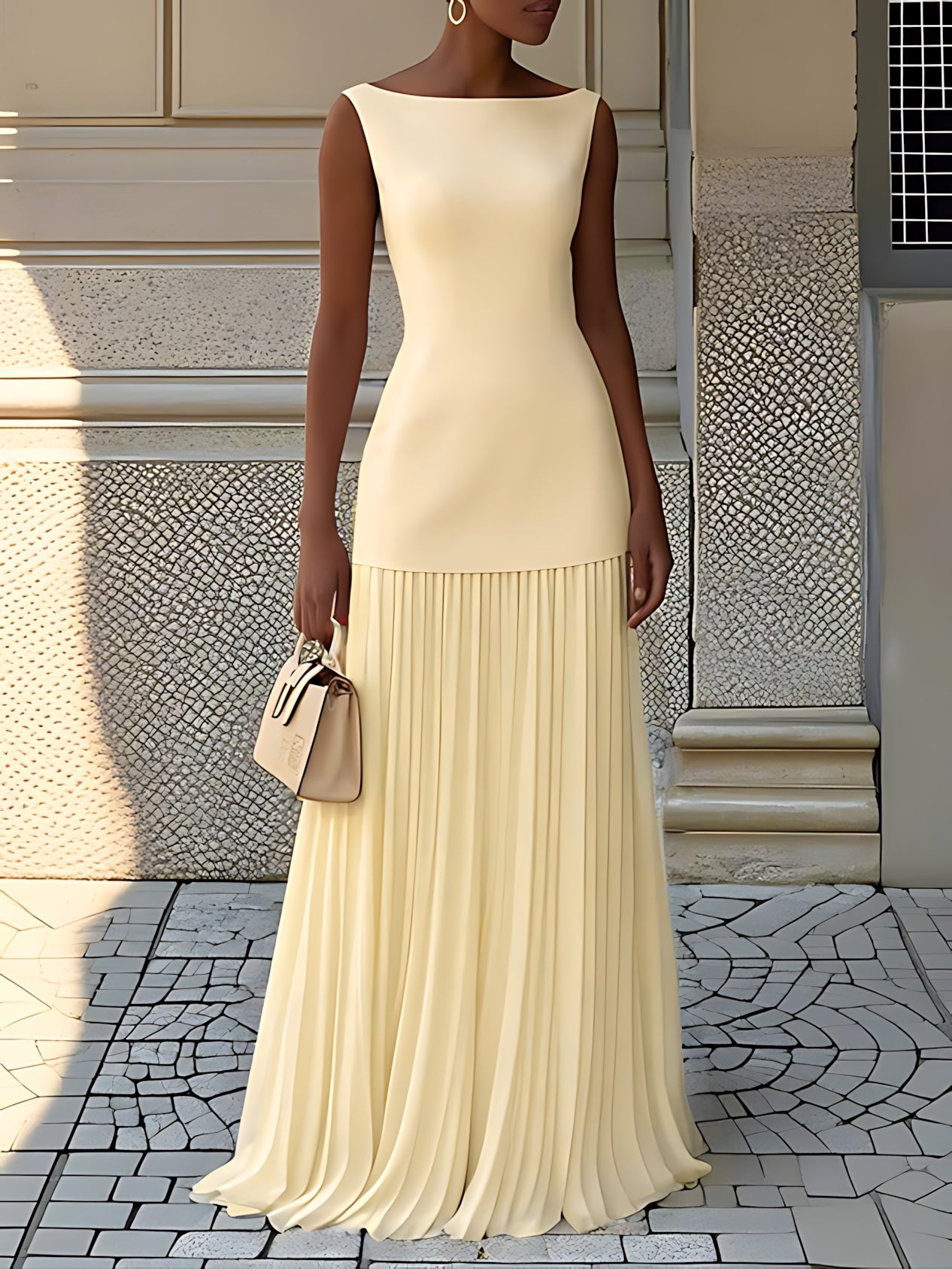 Adeline – Boat Neck Pleated Maxi Dress