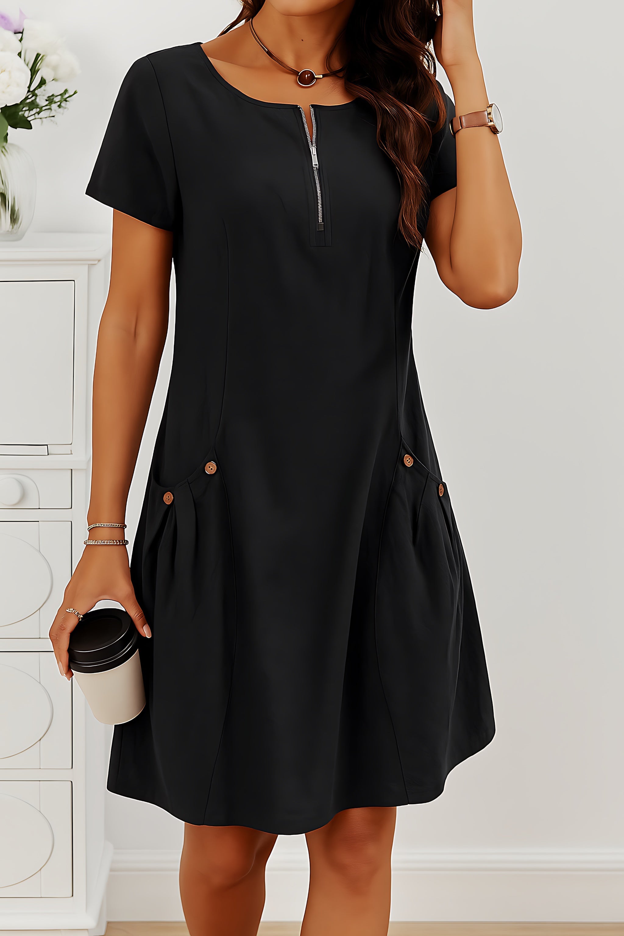 Adeline – Crew Neck Short Sleeve Summer Shift Dress