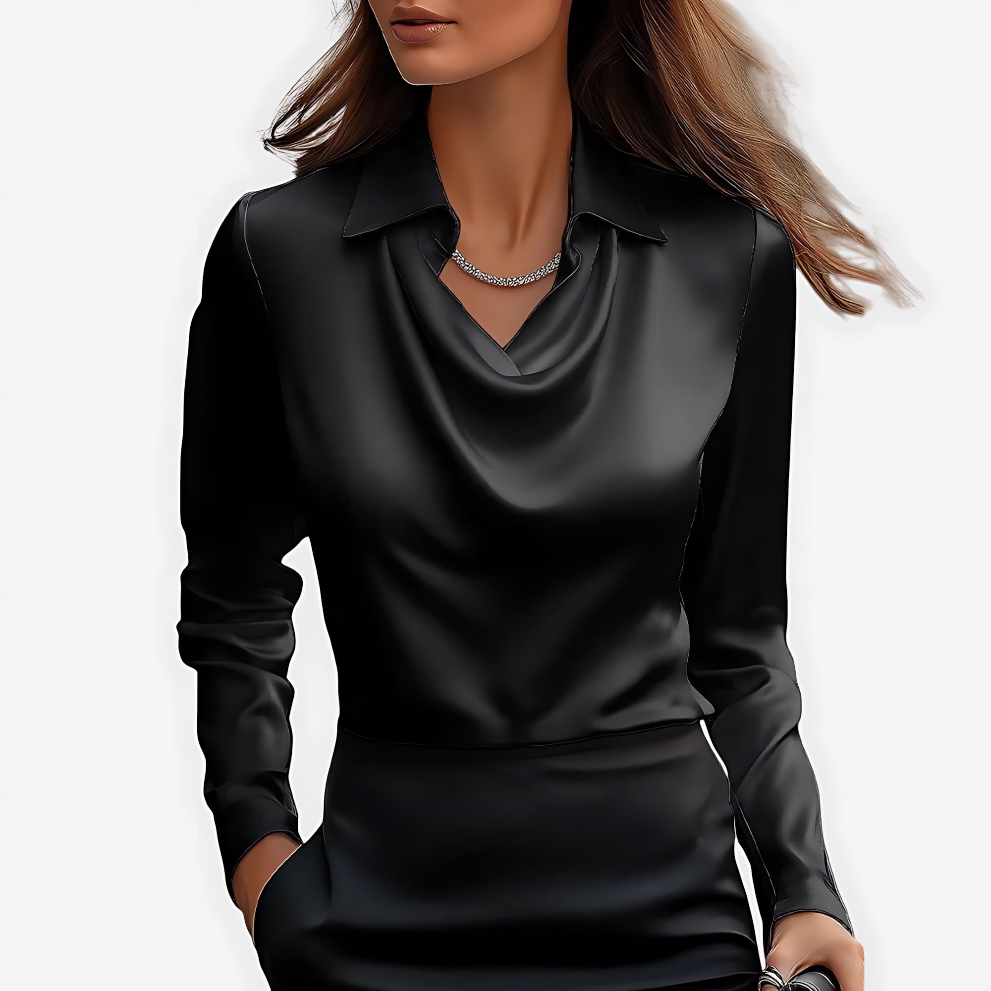 Adeline – Satin Cowl Neck Long Sleeve Blouse