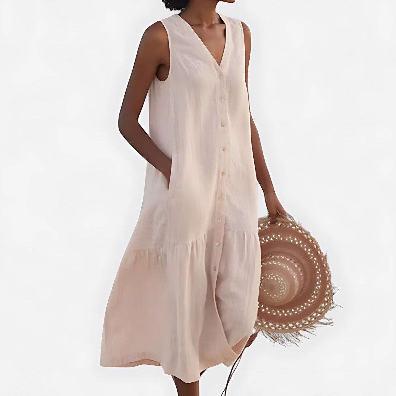 Adeline – V Neck A Line Summer Midi Dress