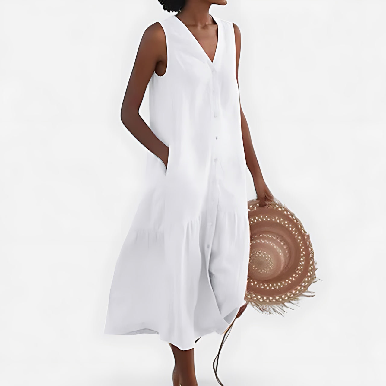 Adeline – V Neck A Line Summer Midi Dress