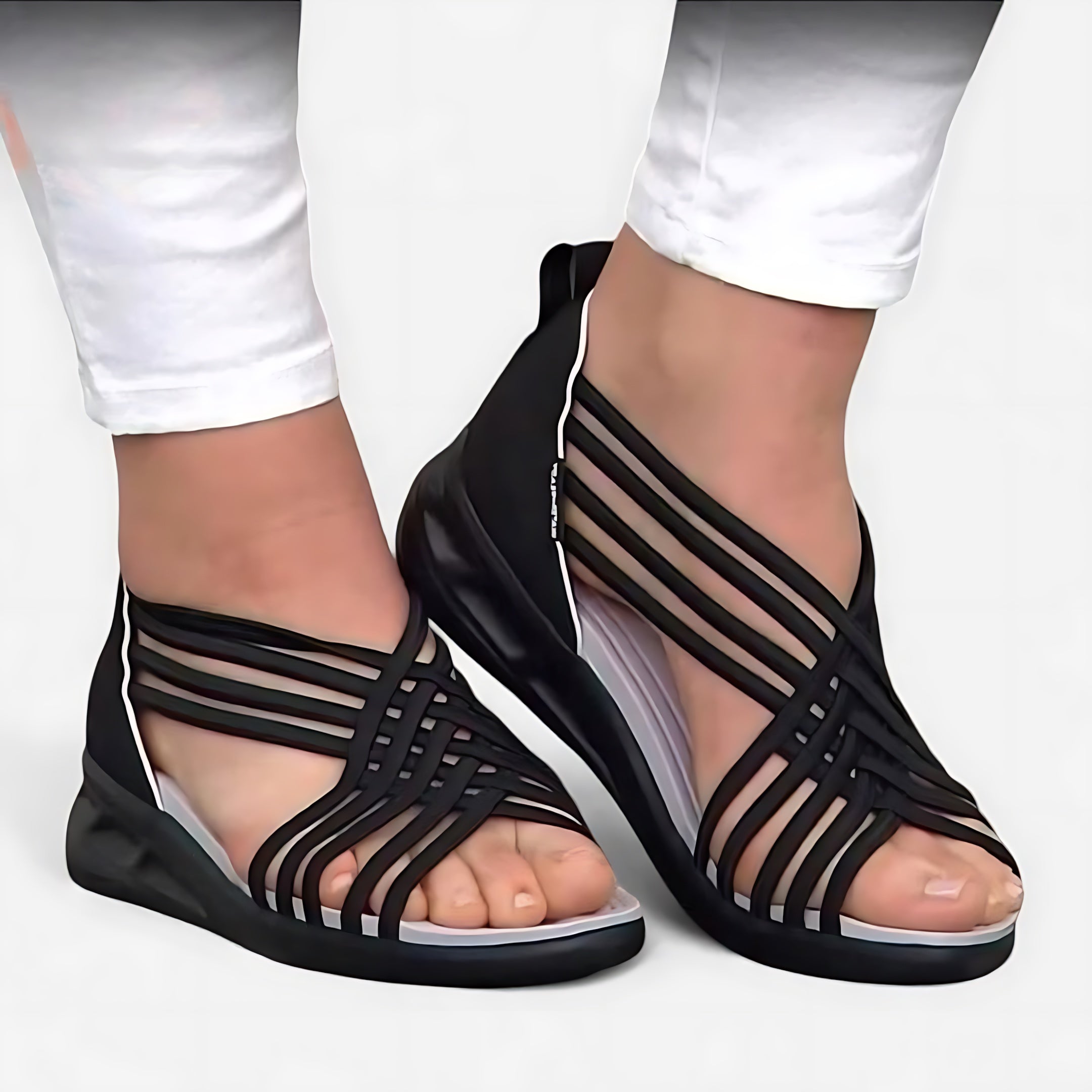 Adeline – Woven Crossover Wedge Sandals