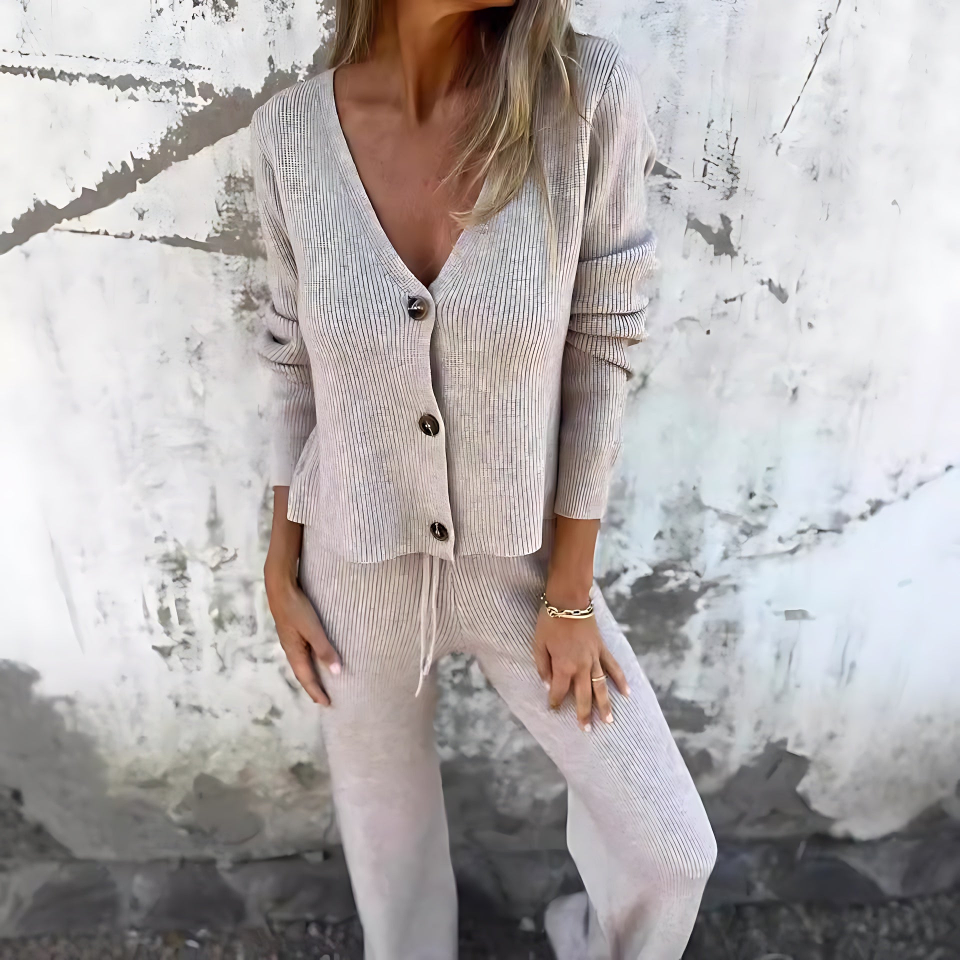 Adriana – Button Up Cardigan and Knit Pants Lounge Set