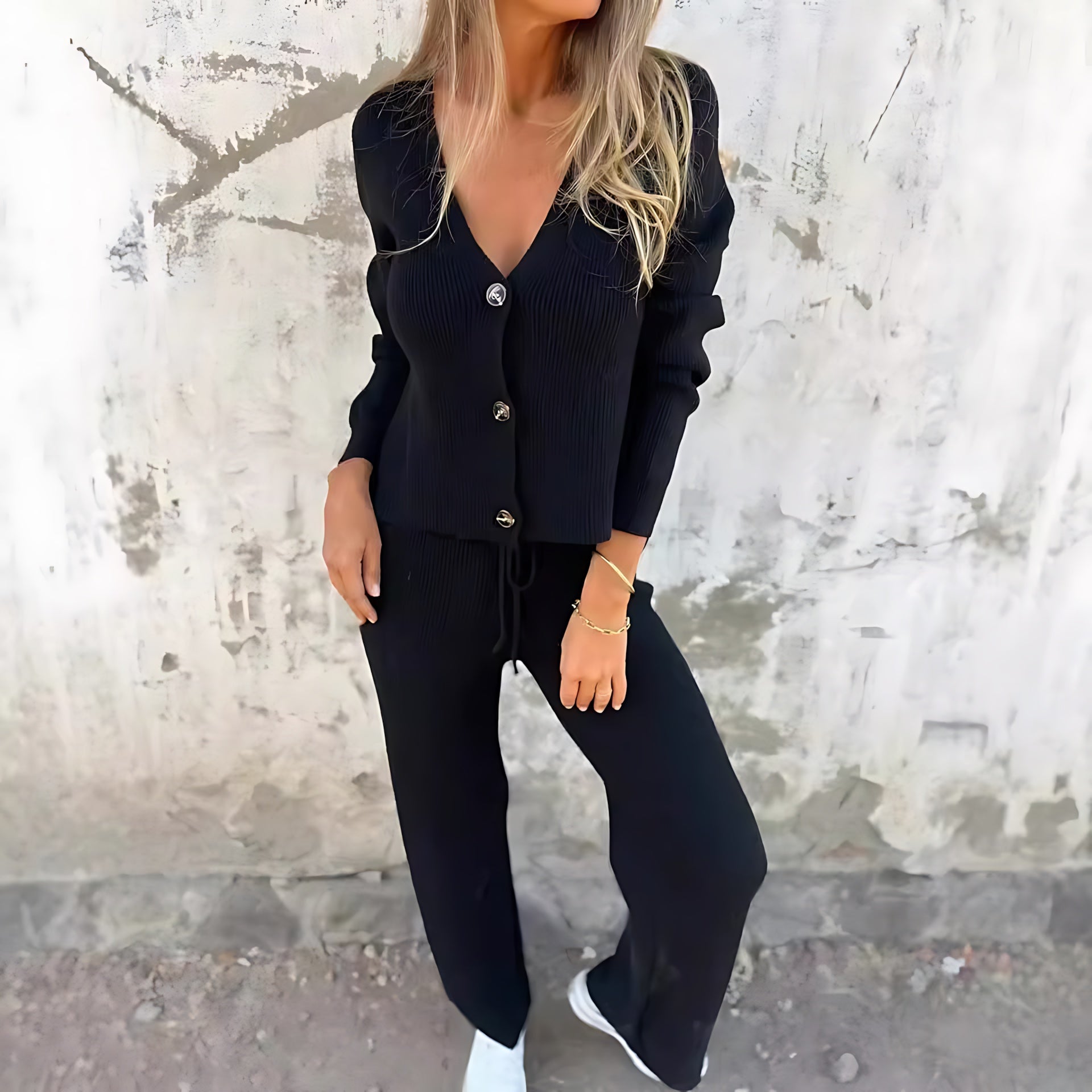 Adriana – Button Up Cardigan and Knit Pants Lounge Set