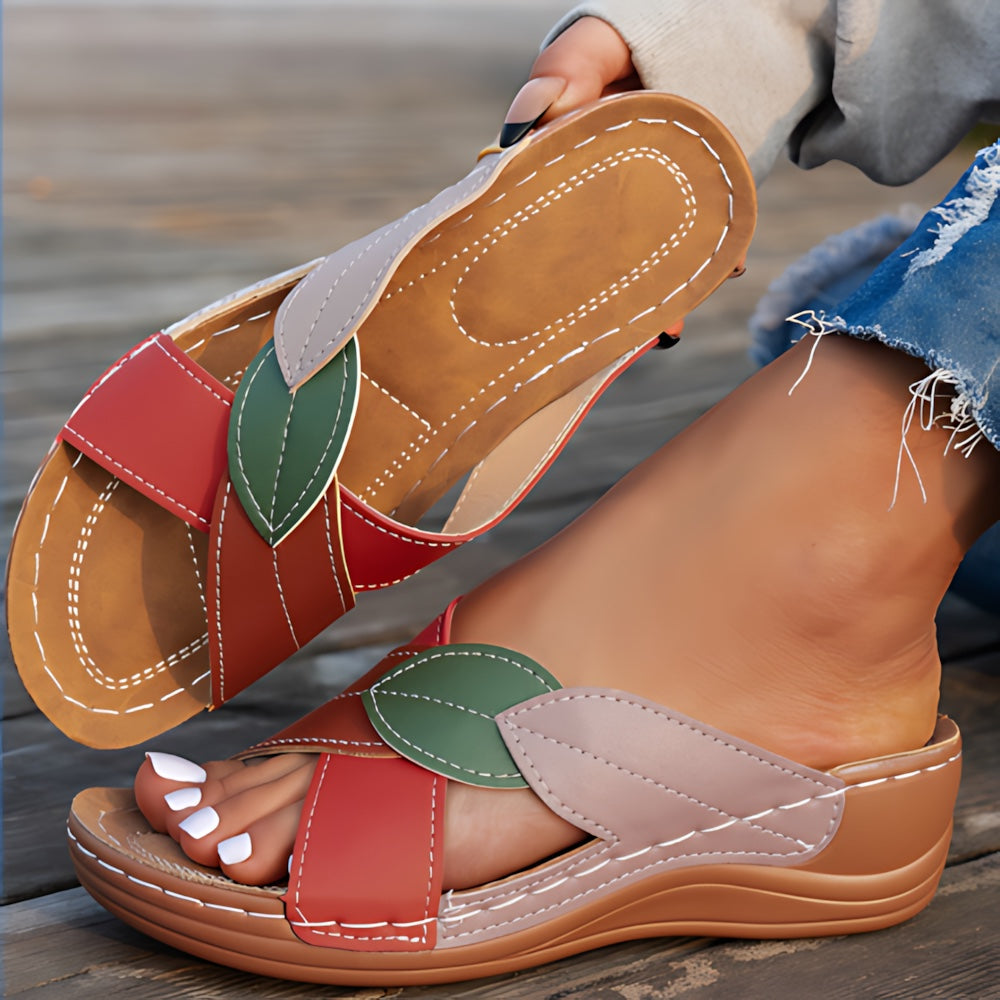 Adriana – Color Block Peep Toe Wedge Slide Sandals