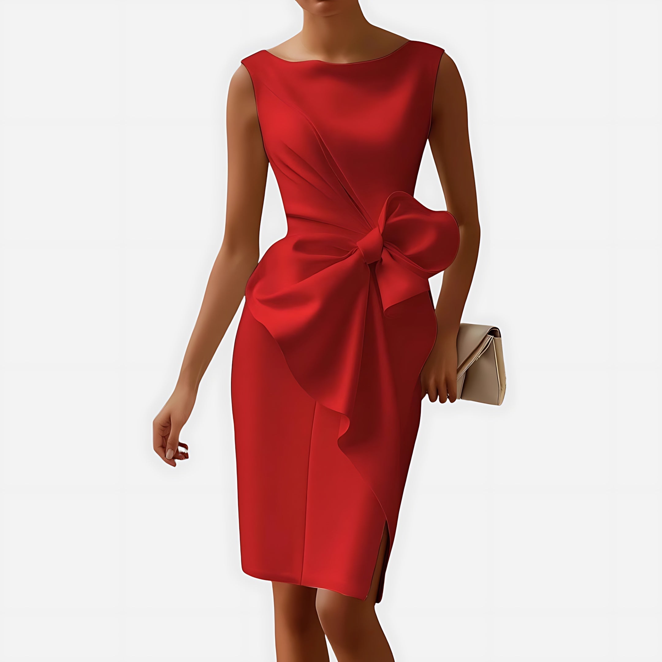 Alaia – Boat Neck Draped Cocktail Midi Dress