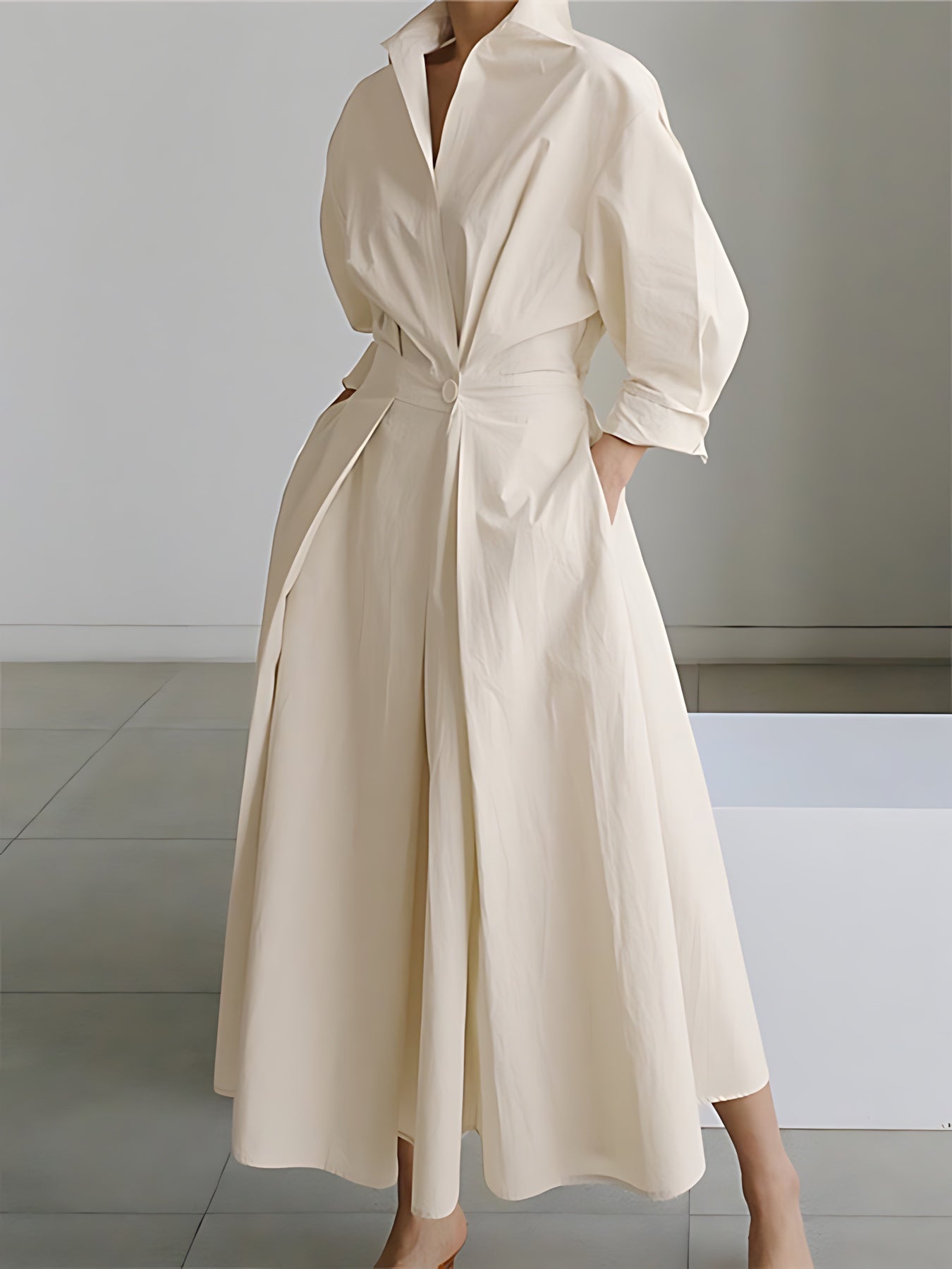 Alaia – Collared Long Sleeve Maxi Shirt Dress