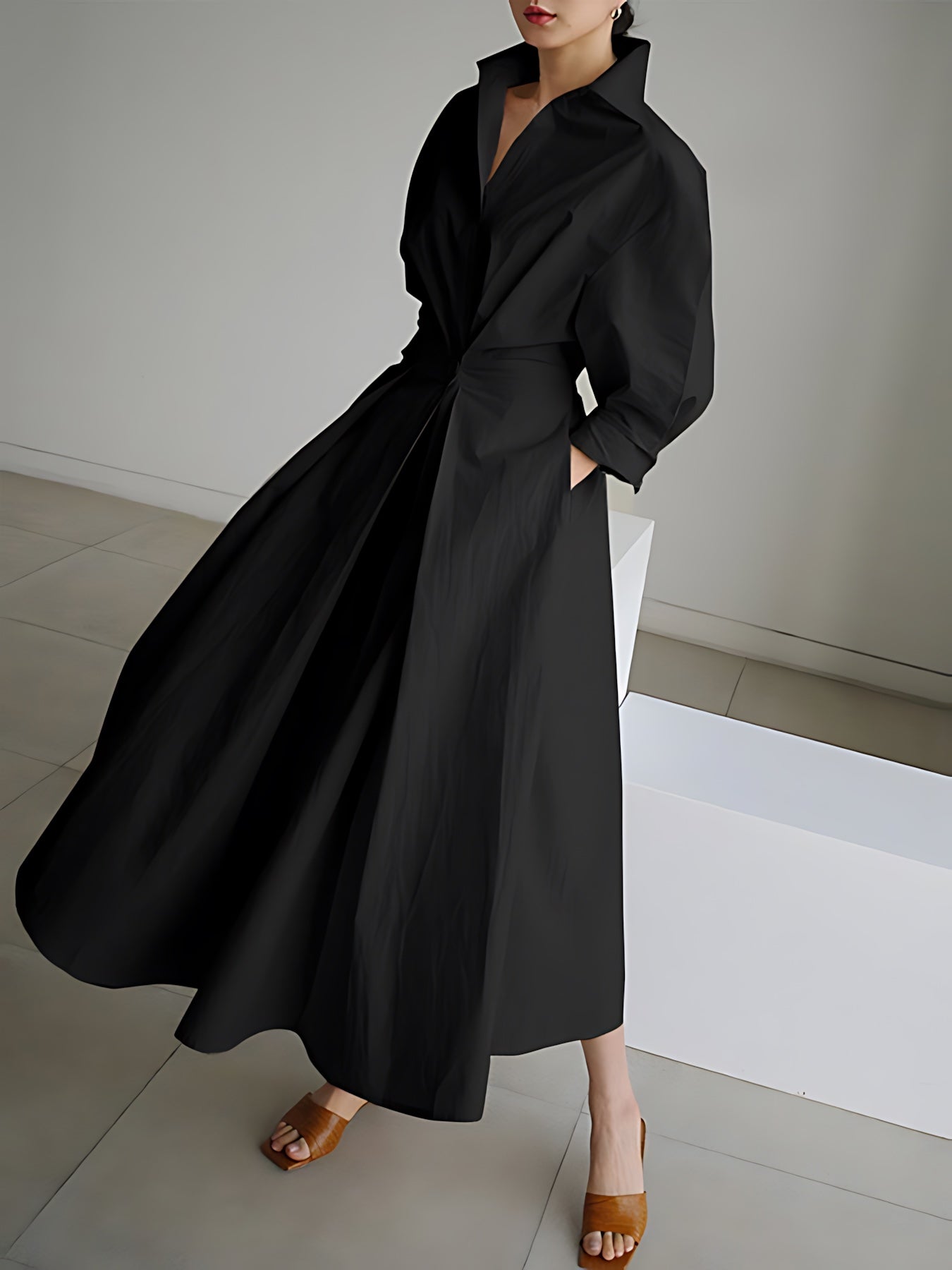 Alaia – Collared Long Sleeve Maxi Shirt Dress