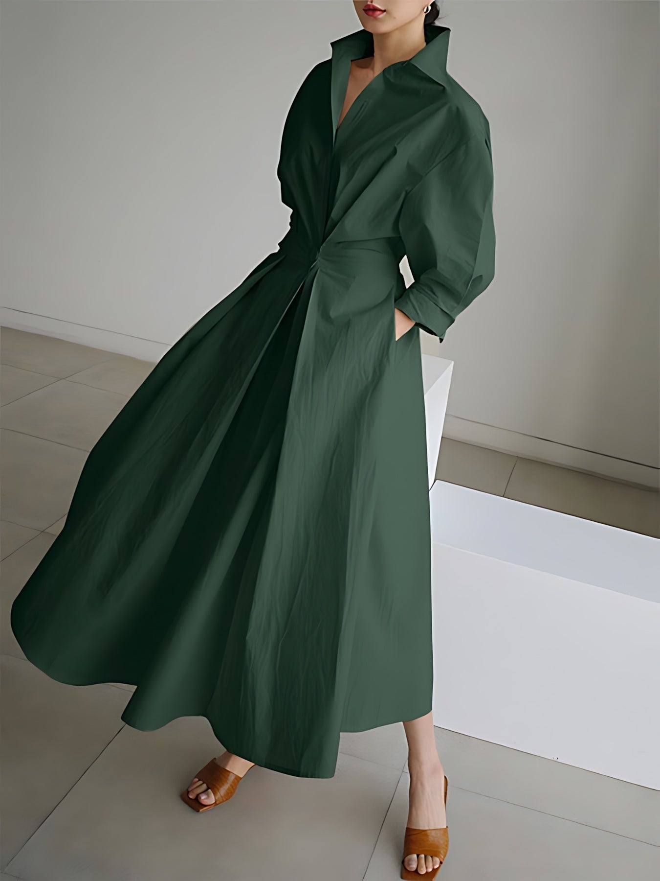 Alaia – Collared Long Sleeve Maxi Shirt Dress