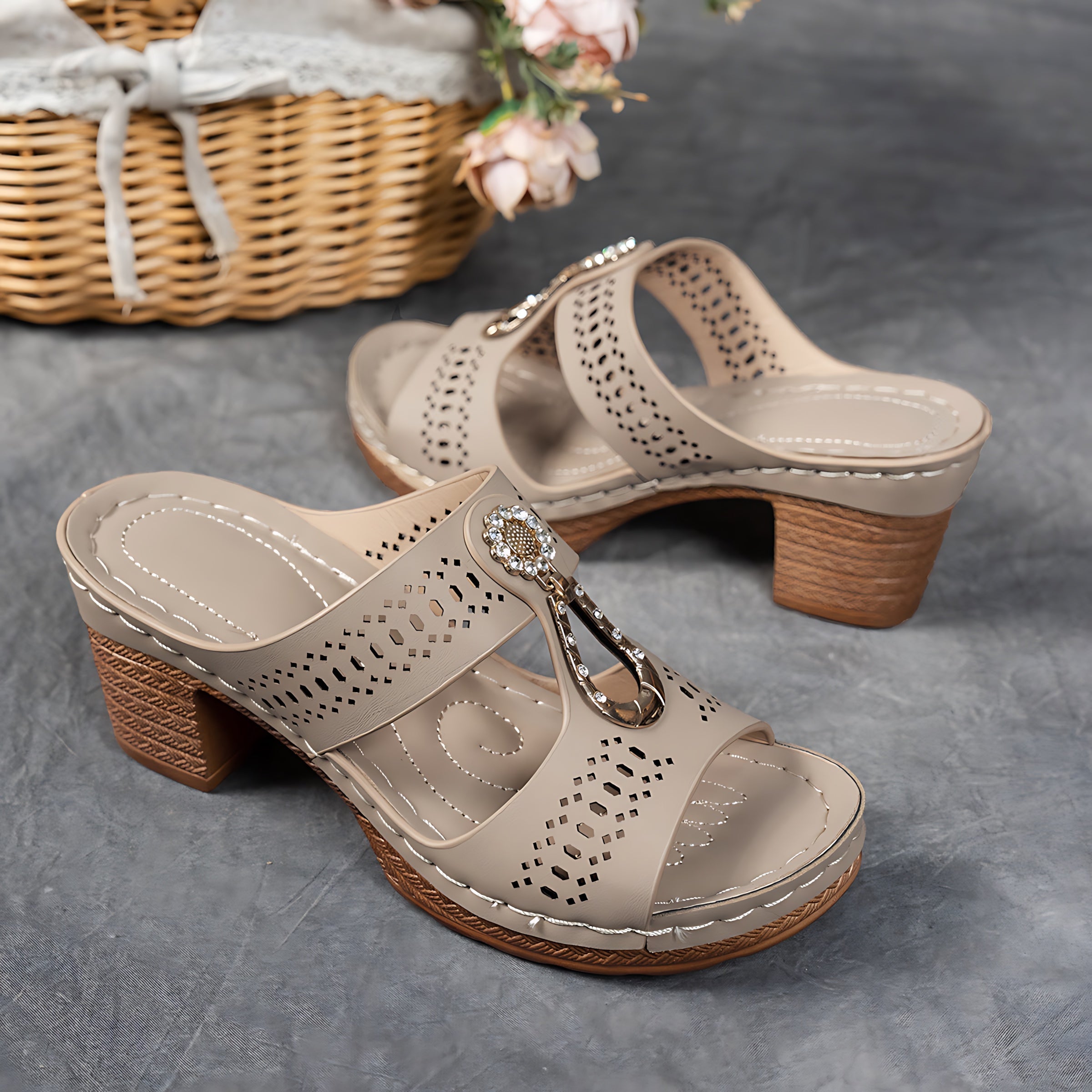 Alaia – Embellished Cutout Block Heel Mules