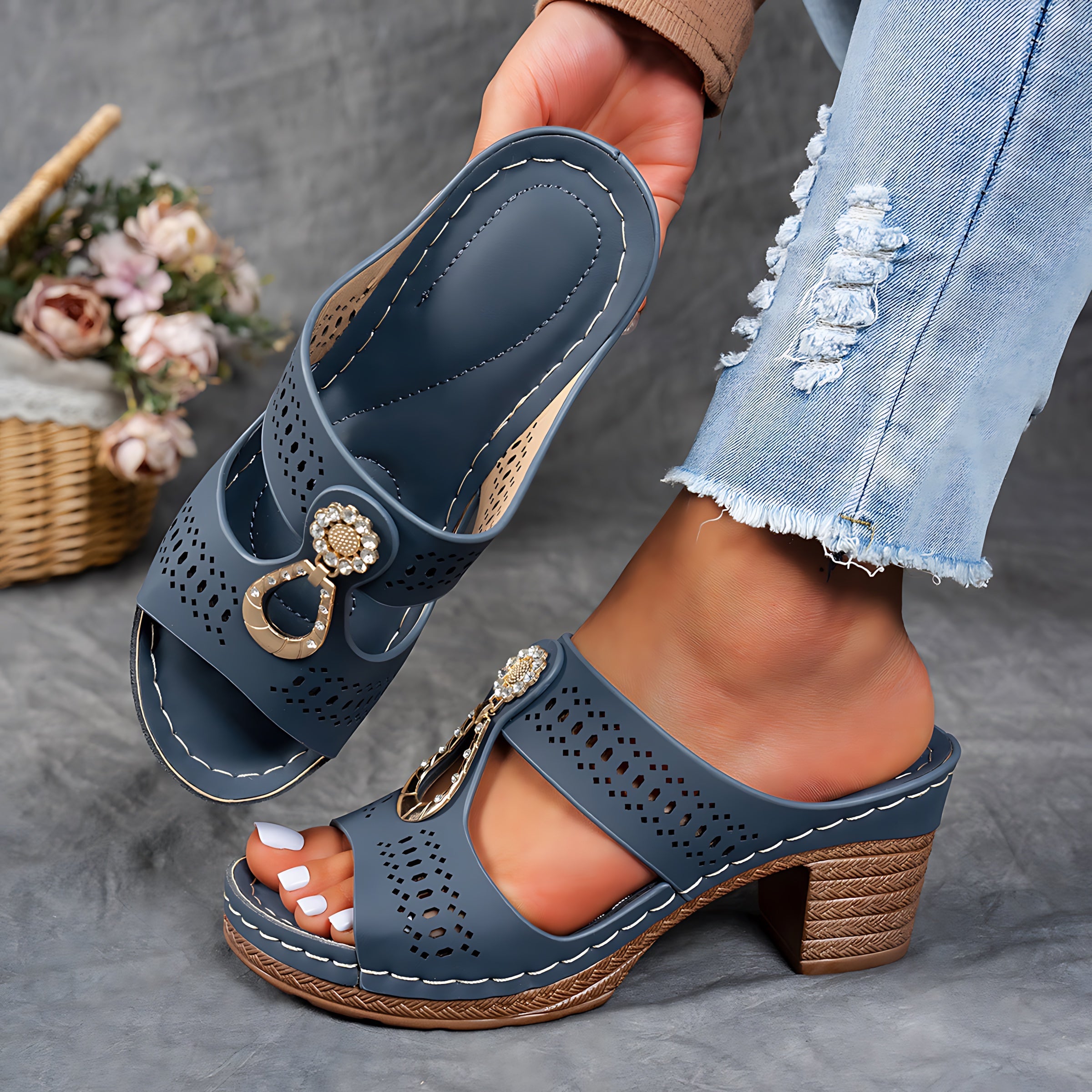 Alaia – Embellished Cutout Block Heel Mules