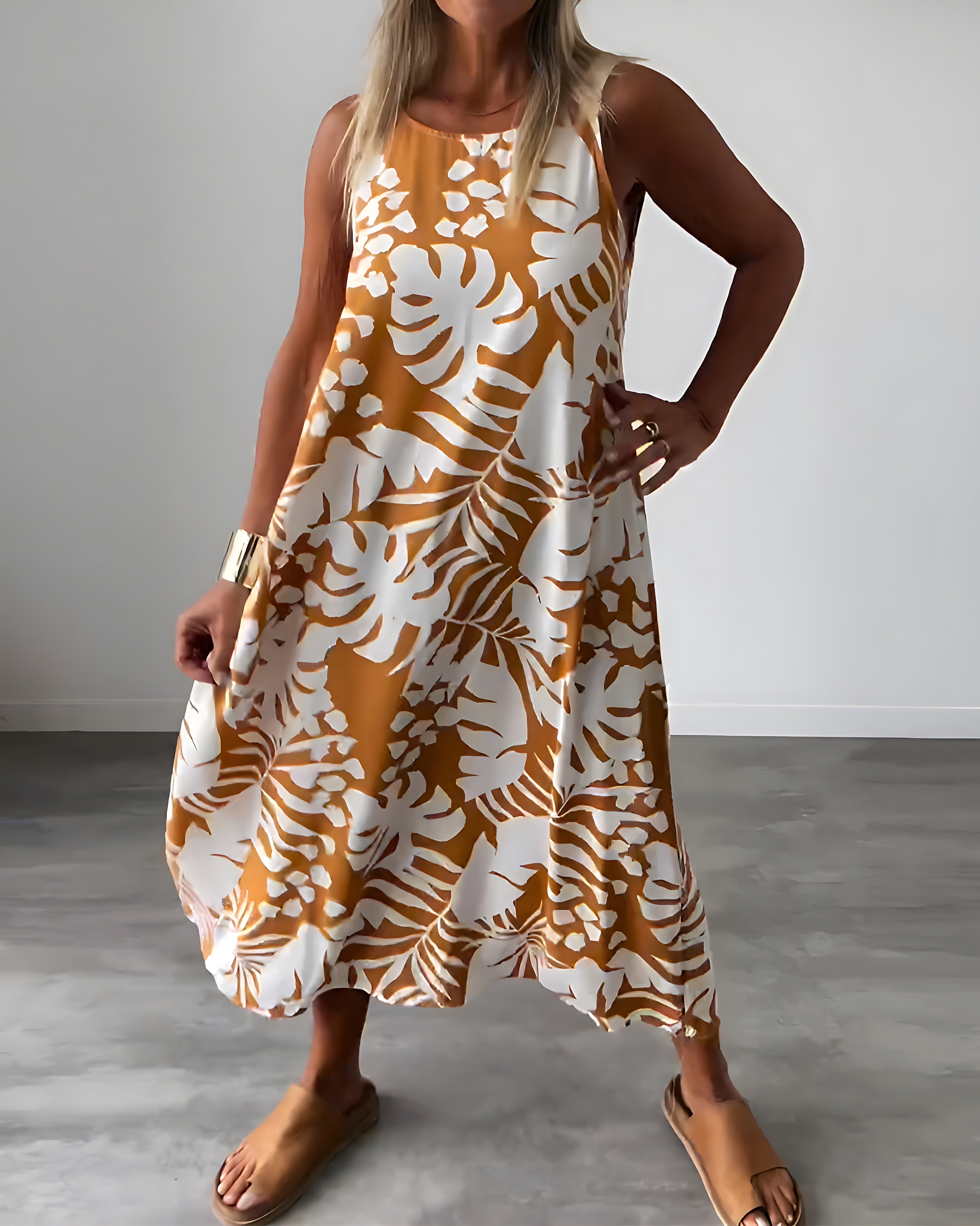 Alice – Tropical Print A-Line Summer Maxi Dress