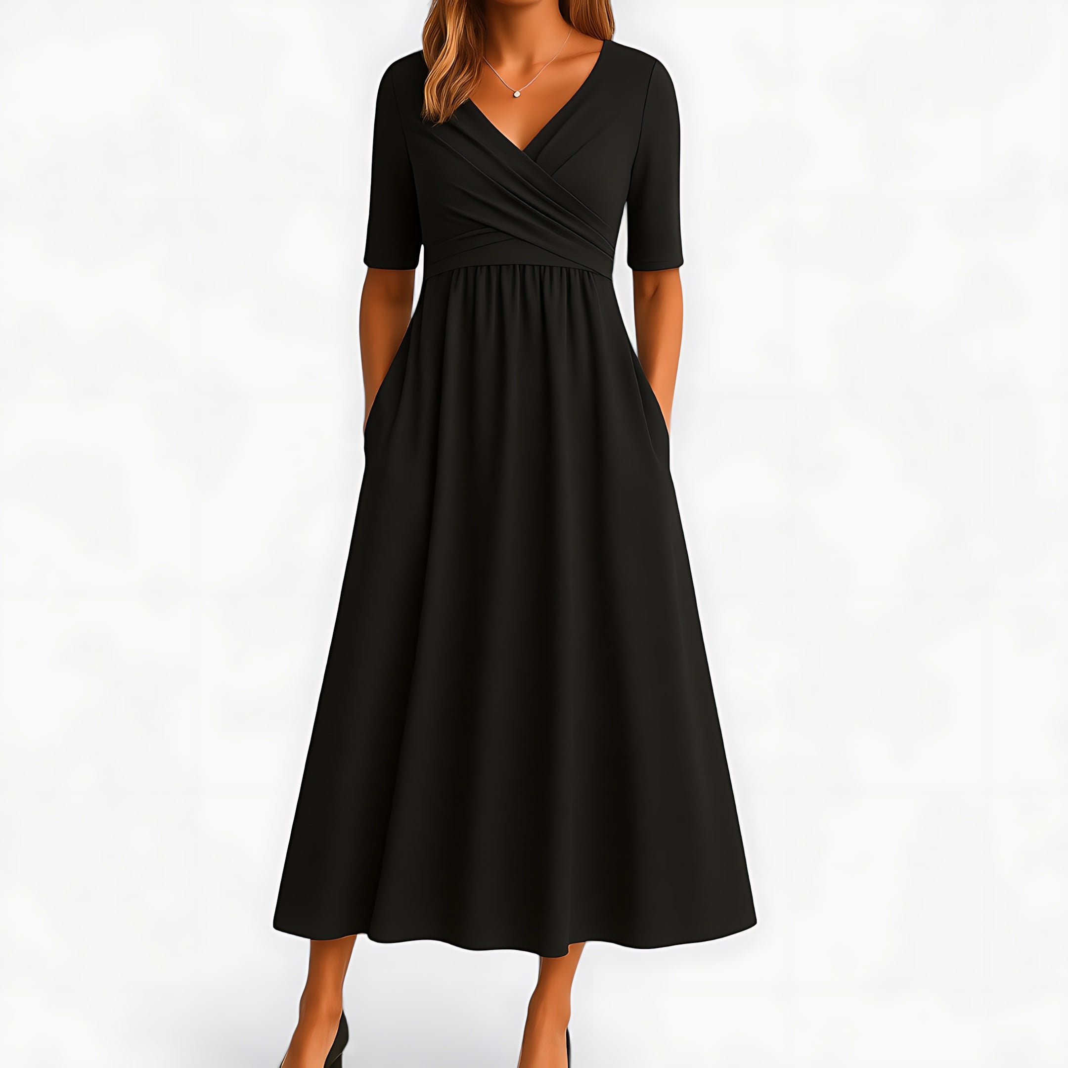 Alice – V Neck Pleated Fit and Flare Maxi Dress