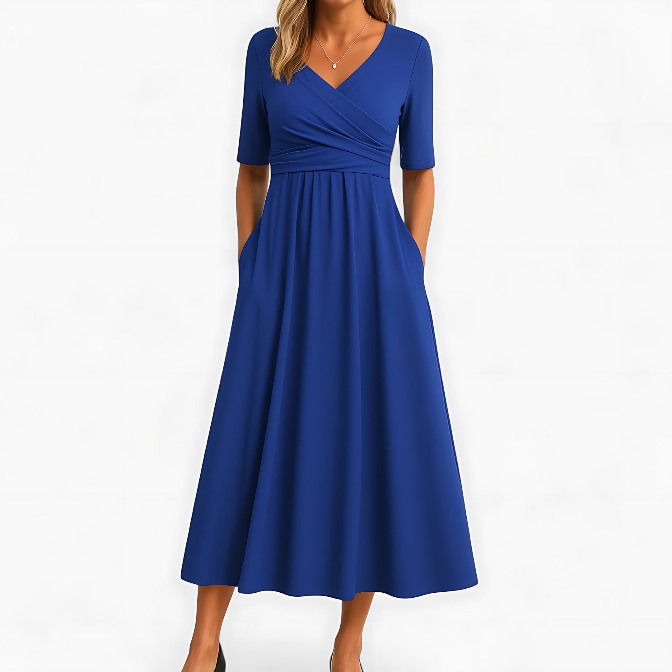 Alice – V Neck Pleated Fit and Flare Maxi Dress