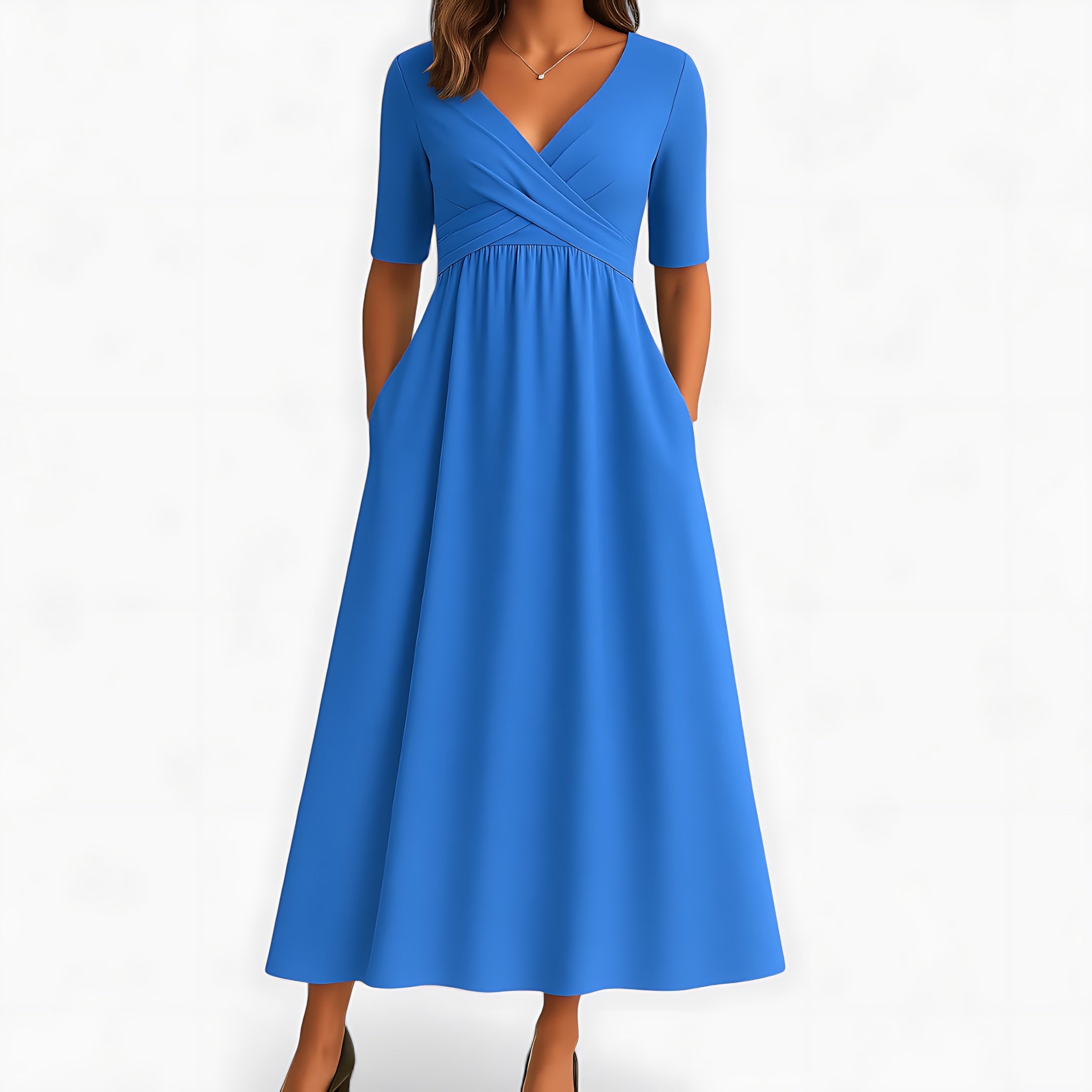 Alice – V Neck Pleated Fit and Flare Maxi Dress