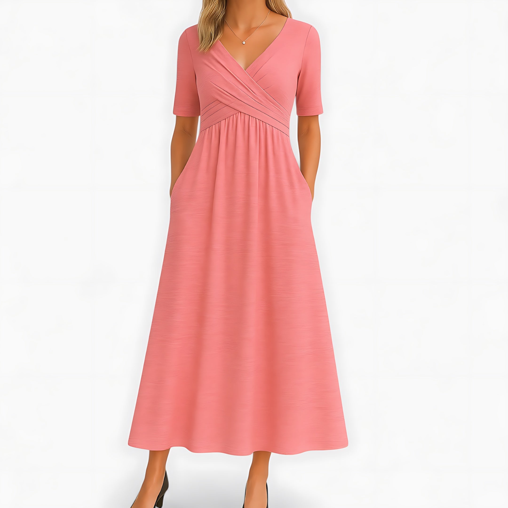 Alice – V Neck Pleated Fit and Flare Maxi Dress