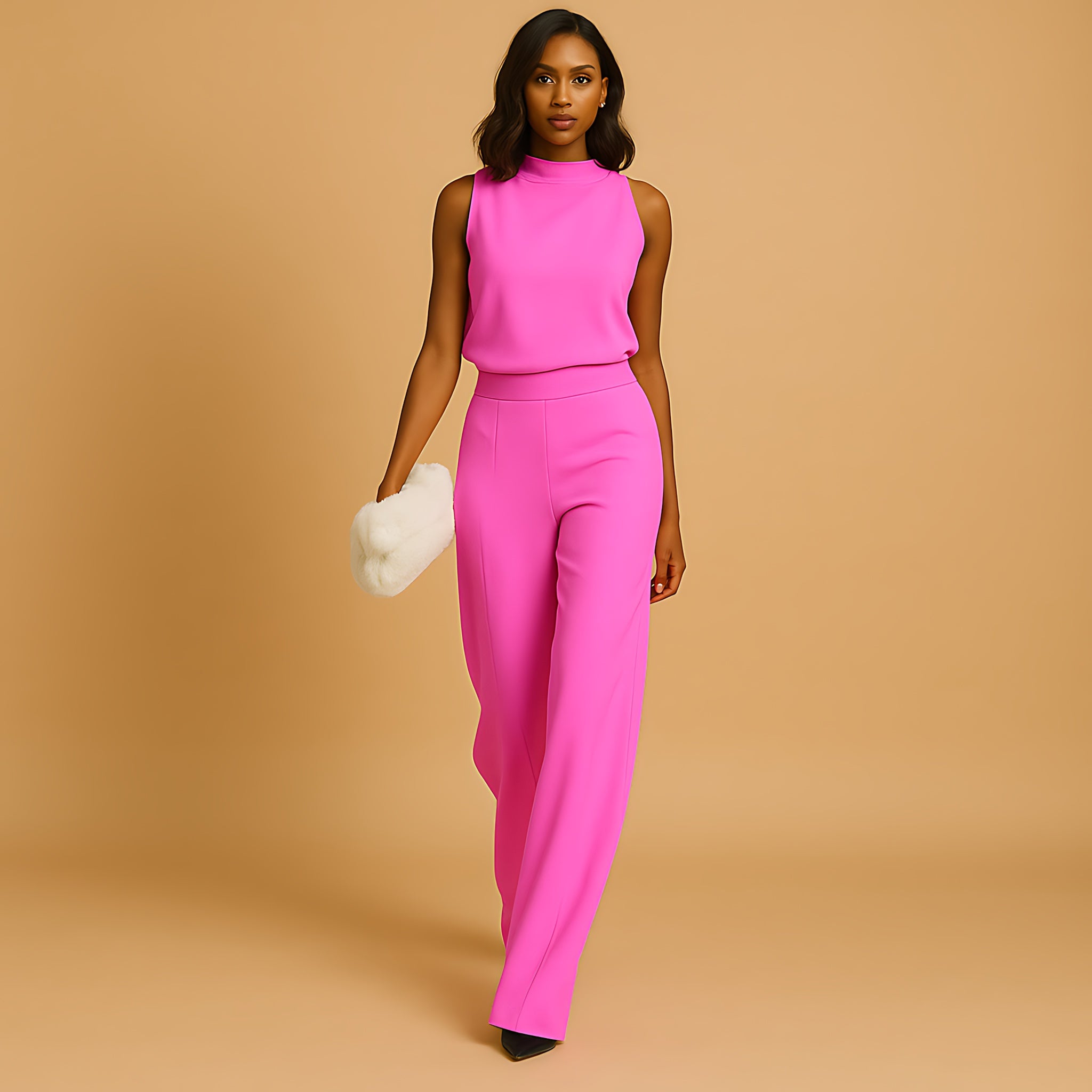 Allison – Mock Neck High Waist Wide Leg Jumpsuit