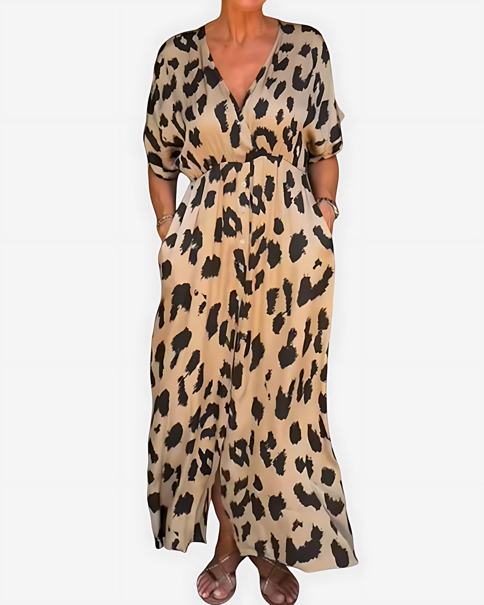 Amara – Leopard Print V Neck Flowy Maxi Dress