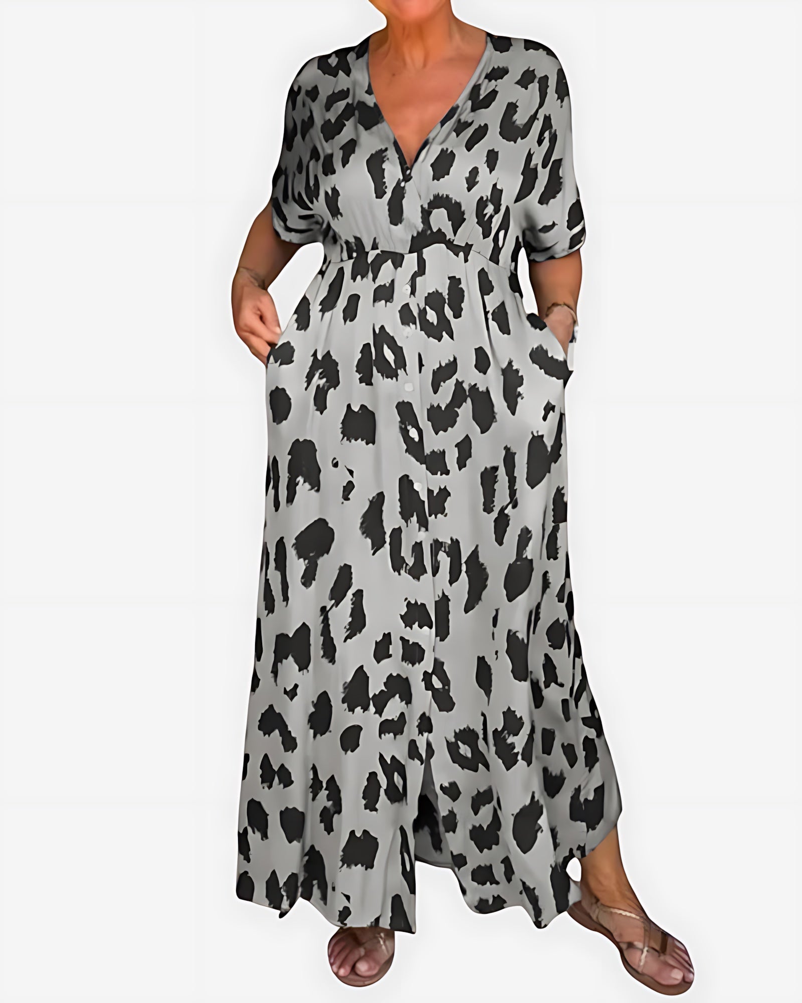 Amara – Leopard Print V Neck Flowy Maxi Dress