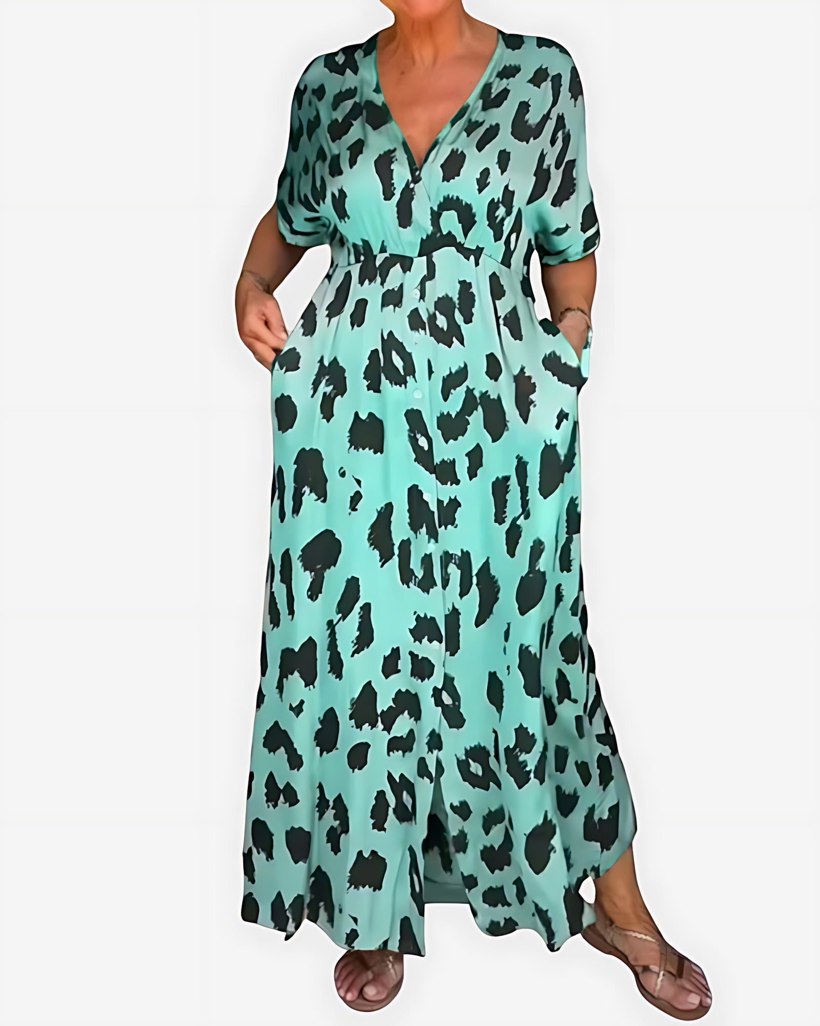 Amara – Leopard Print V Neck Flowy Maxi Dress