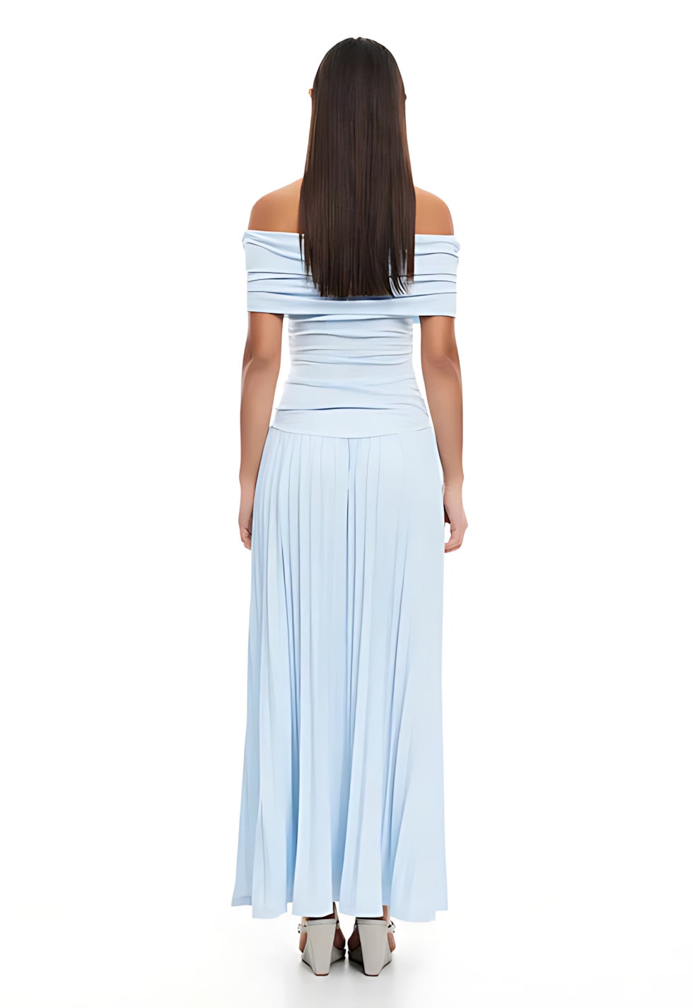 Amara – Off Shoulder Pleated Evening Maxi Dress