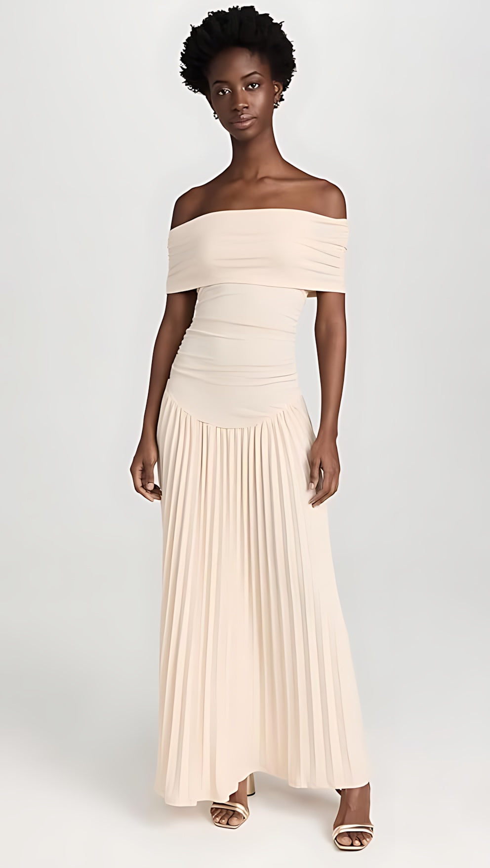 Amara – Off Shoulder Pleated Evening Maxi Dress