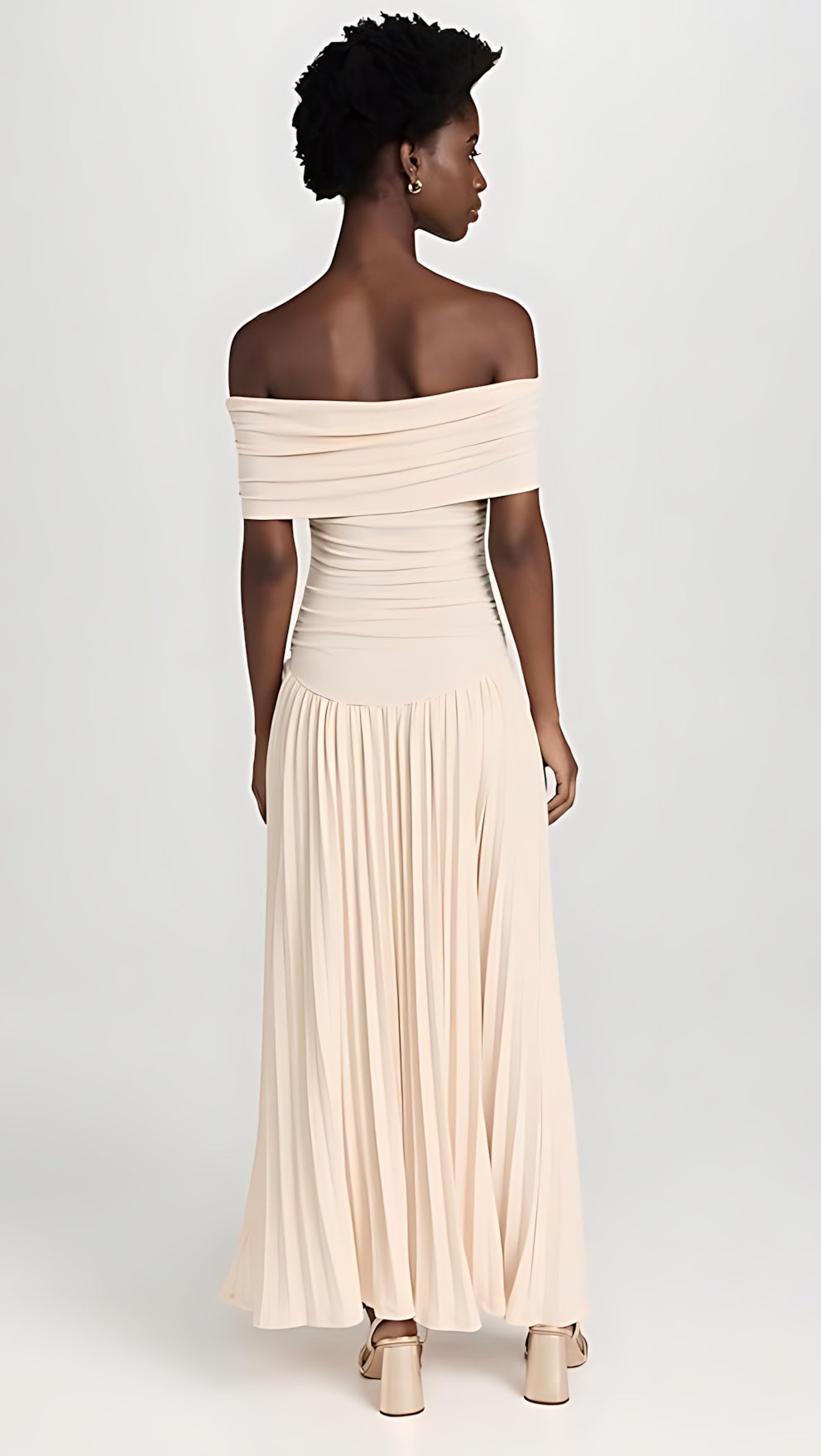Amara – Off Shoulder Pleated Evening Maxi Dress