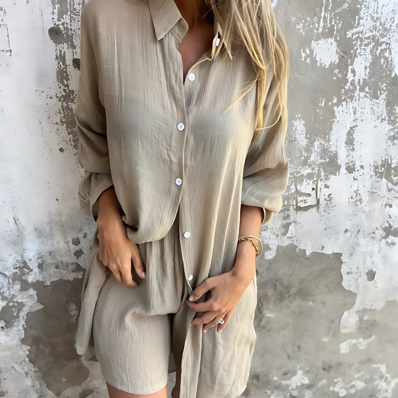Amaya – Striped Button Up Shirt and Wide Leg Pants Set