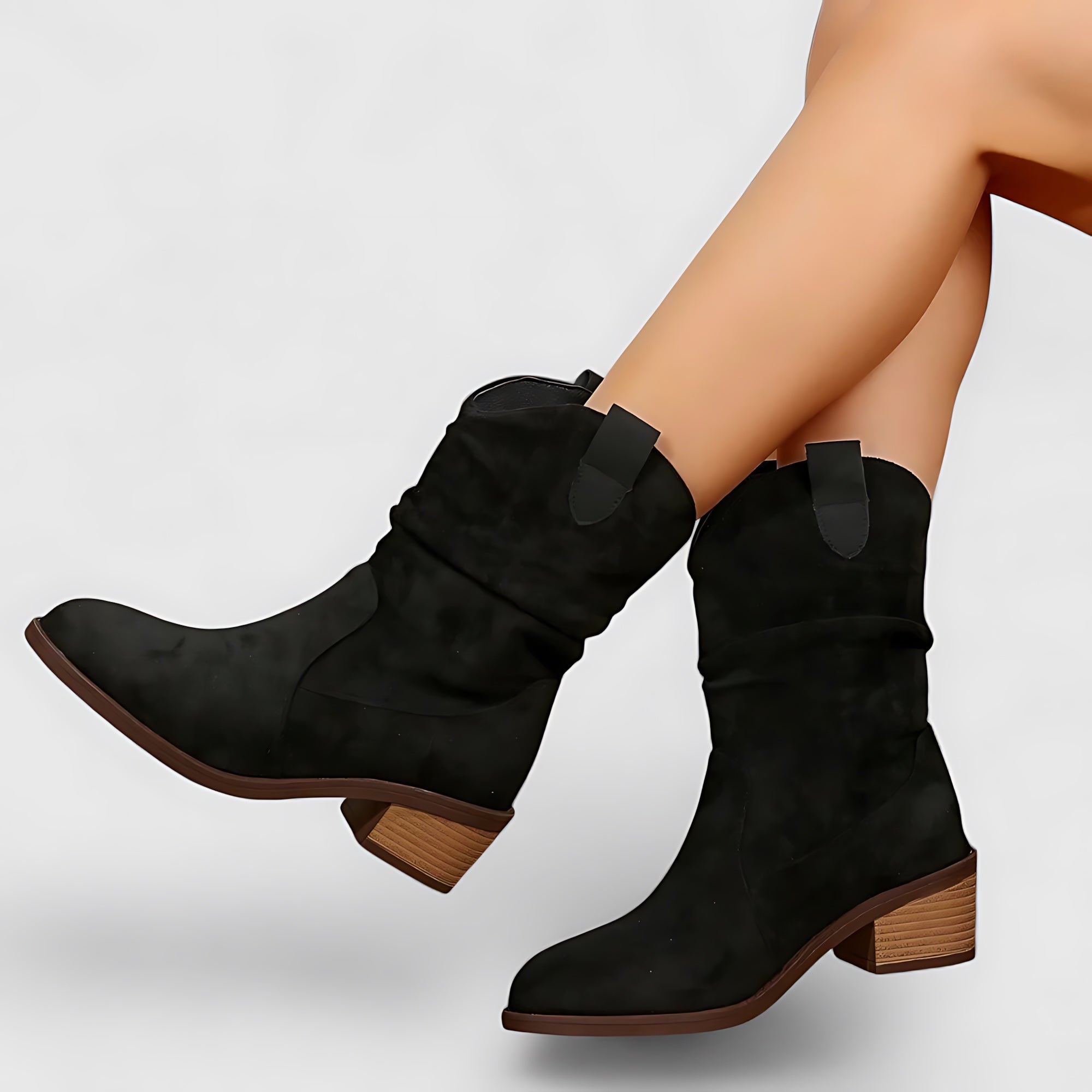 Amaya – Suede Slouchy Block Heel Ankle Boots