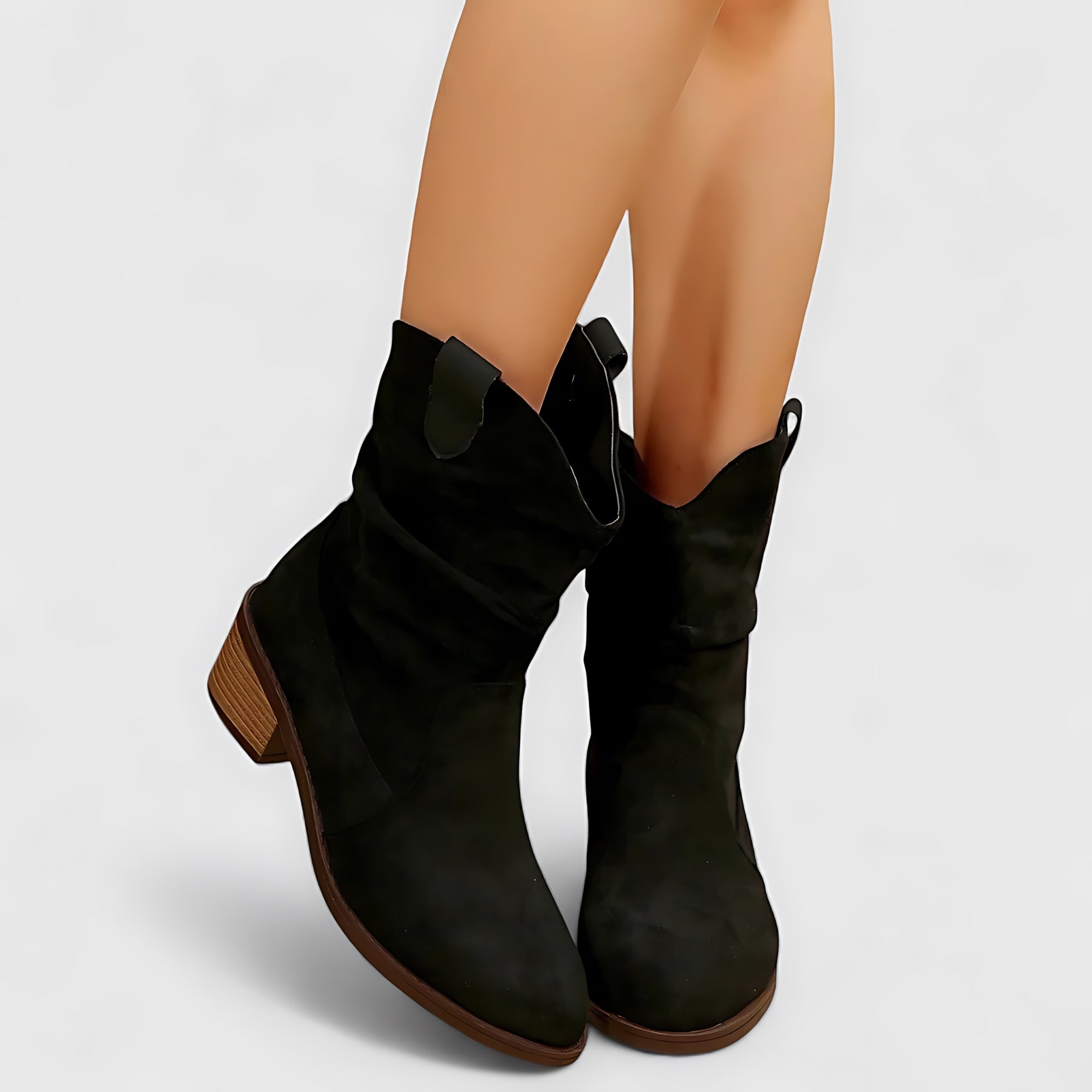 Amaya – Suede Slouchy Block Heel Ankle Boots