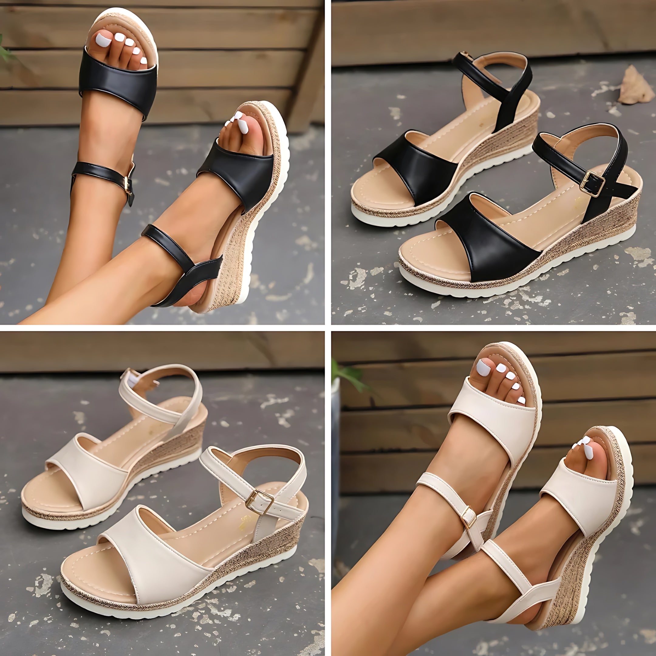 Amber – Ankle Strap Espadrille Low Wedge Sandals
