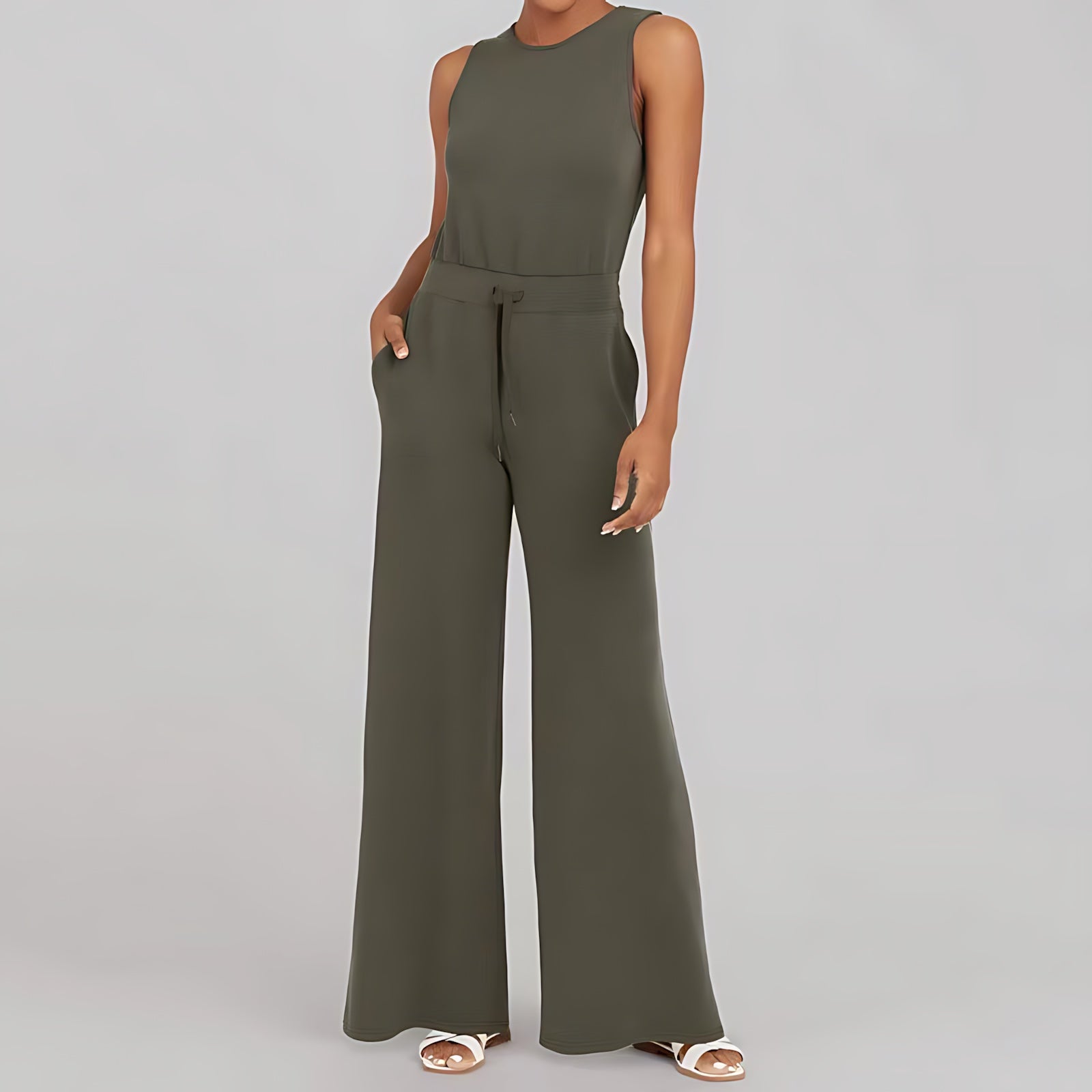 Amber – Crew Neck Straight Leg Casual Jumpsuit