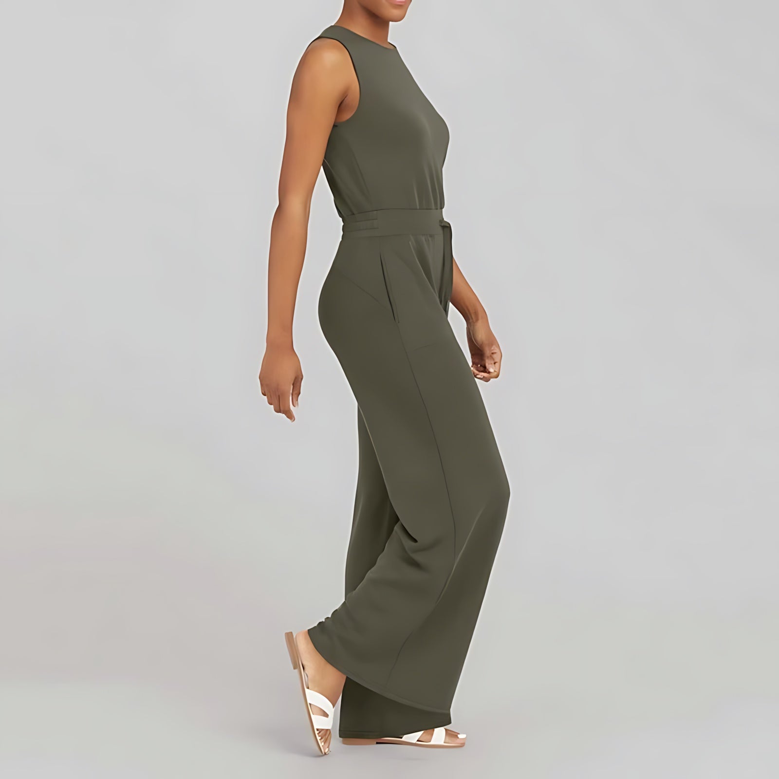 Amber – Crew Neck Straight Leg Casual Jumpsuit